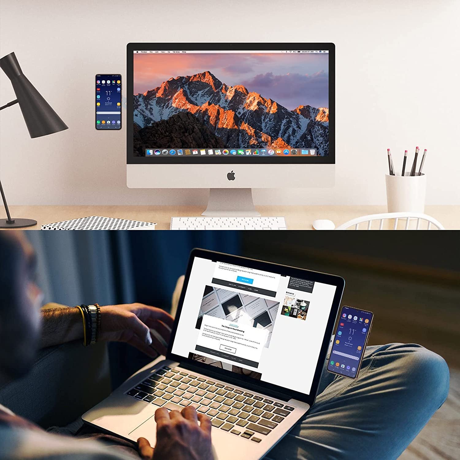 Magnetic Laptop Phone Holder Compatible with All Phones, Enjoy a Dual-Screen Experience with the Expand Bracket for Laptop, Fitting for All Laptops or All Kinds of Flat Computer Display  Doter   