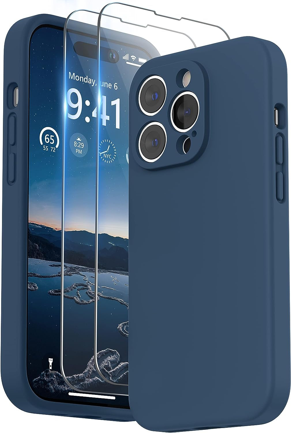 SURPHY Designed for Iphone 14 Pro Case with Screen Protector, (Camera Protection + Soft Microfiber Lining) Liquid Silicone Phone Case, Cactus Green  SURPHY Storm Blue  