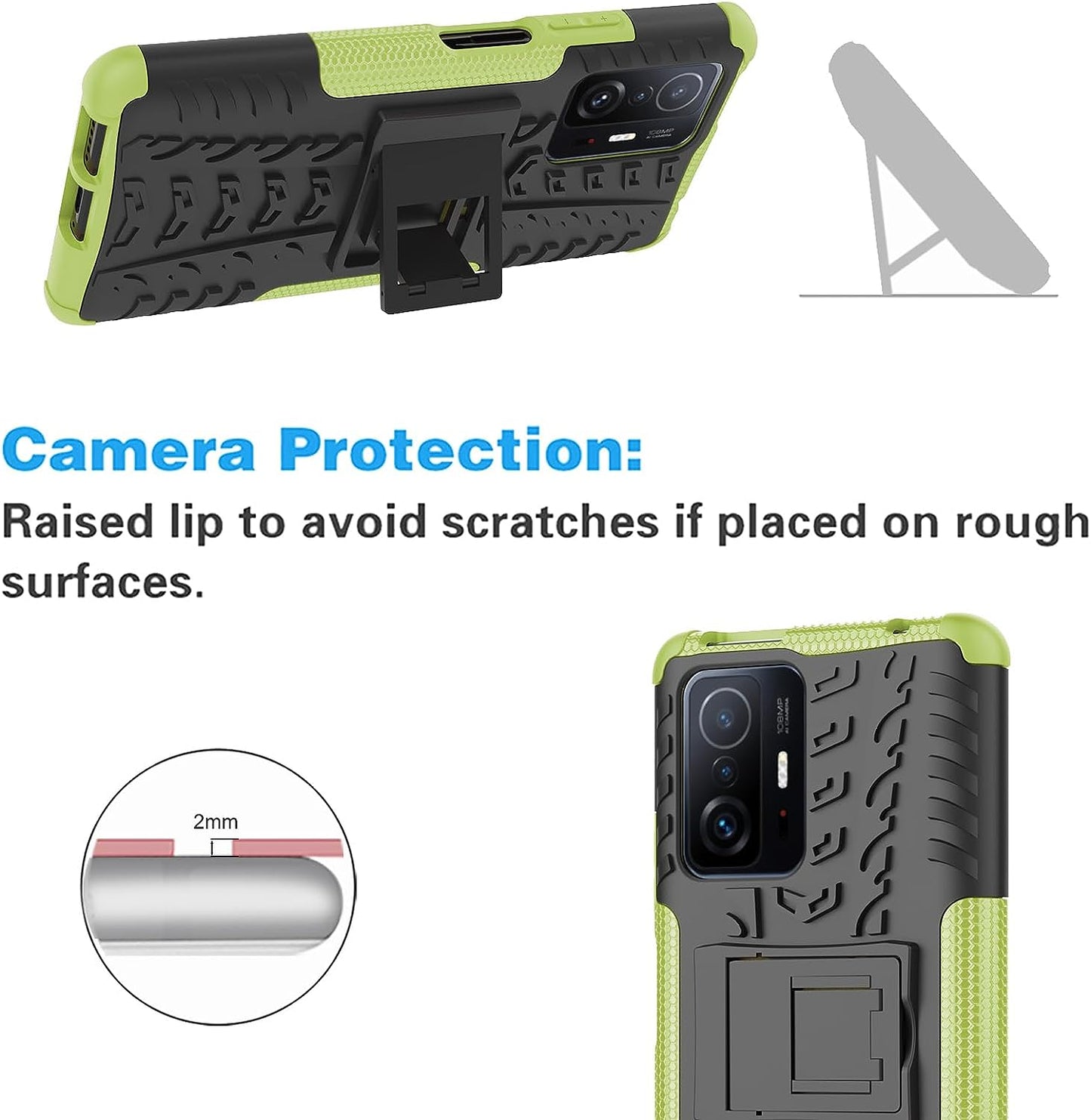 Asuwish Phone Case for Xiaomi Mi 11T/Mi11T Pro 5G with Tempered Glass Screen Protector and Slim Stand Hybrid Heavy Duty Rugged Protective Cell Cover Mi11Tpro T11 G5 Kickstand Mobile Women Men Green  Asuwish   