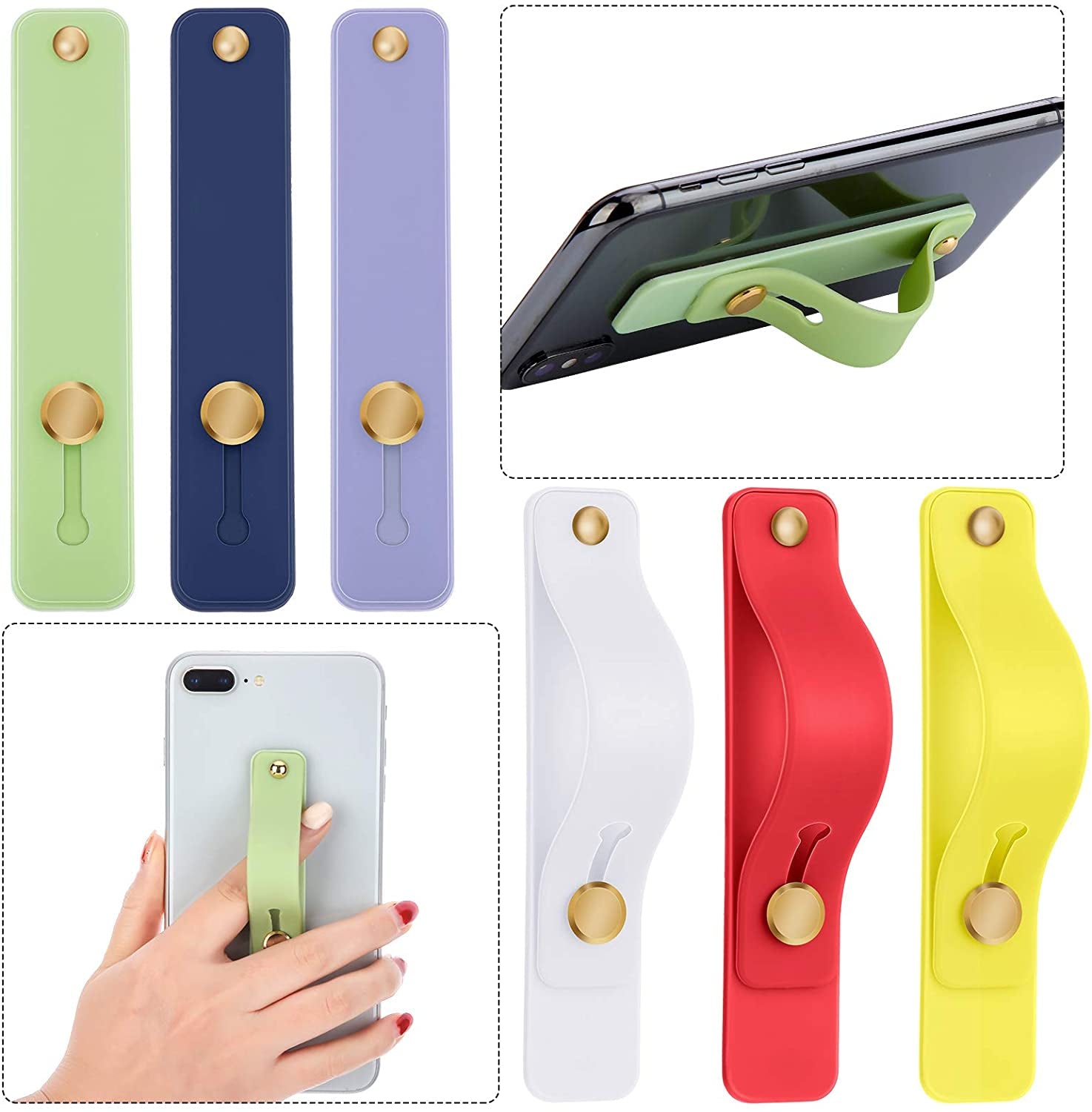 Weewooday 6 Pieces Phone Strap Grip Holder Finger Cell Phone Grip Telescopic Phone Finger Strap Stand Universal Finger Kickstand for Most Smartphones (Tie Dye Colors)  Weewooday Eye-catching Colors  