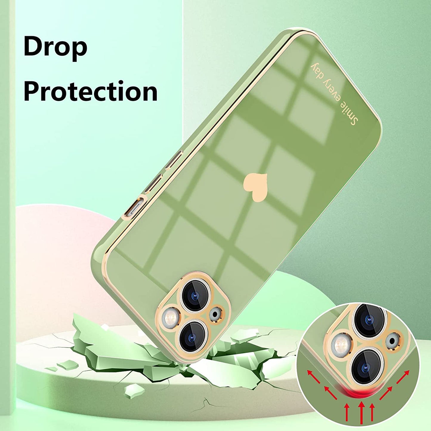 Tksafy for Iphone 14 Case, Cute Love Heart Pattern for Women Girls with Camera Protection, Anti-Scratch Plating Soft TPU Shockproof Bumper Phone Cover for Apple Iphone 14 6.1-Inch 2022, Light Green  Tksafy   