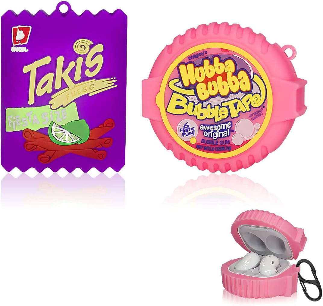 [2Pcs] Cute Case for Galaxy Buds Live Case 2020/Galaxy Buds Pro Case/Galaxy Buds 2 Case 2021, Cute 3D Fun Fashion Food Design Silicone Protective Skin for Girl Boys(Bubble Gum+Purple Potato Chips)  YIPINJIA   