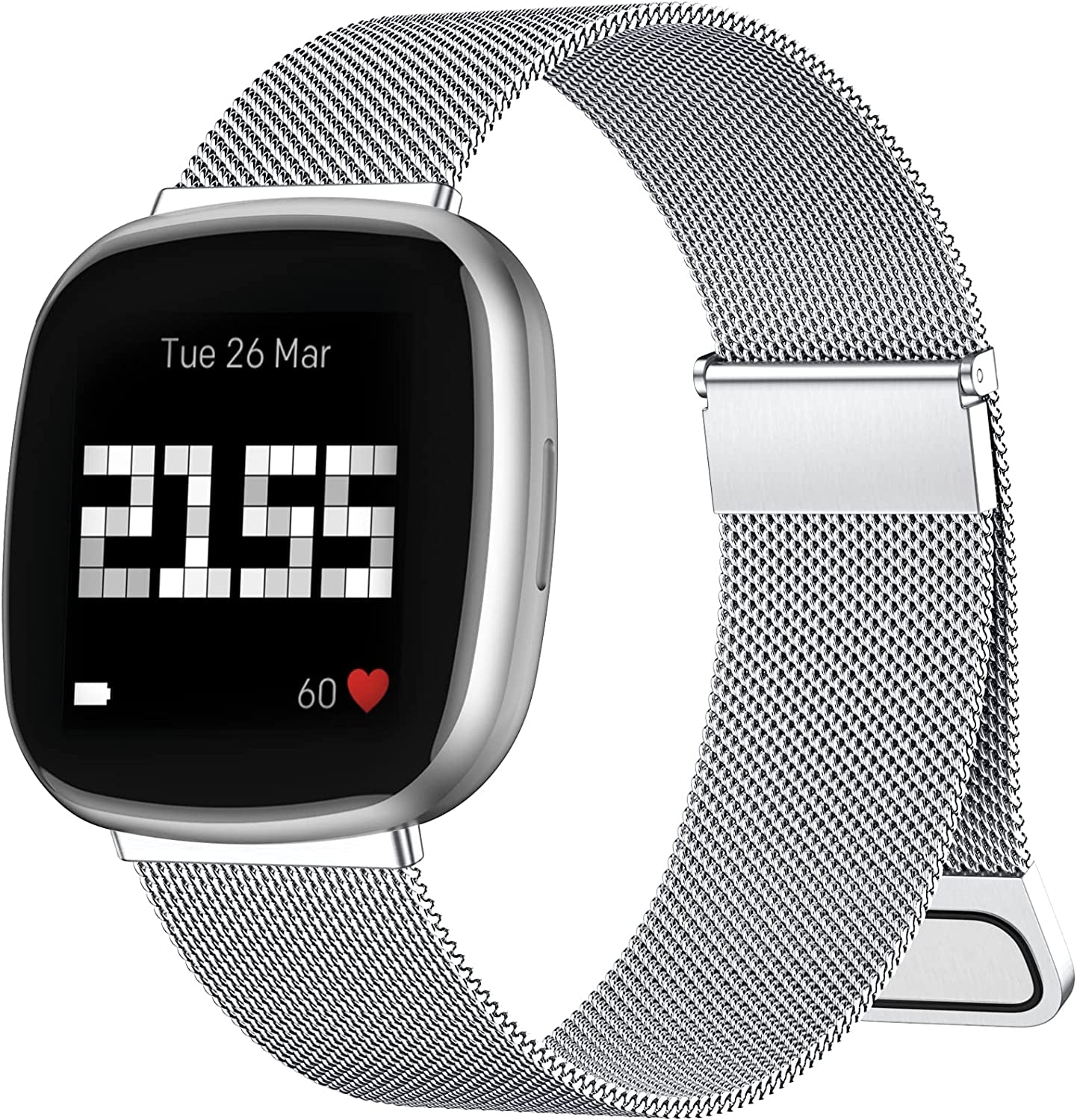 Zedoli Bands Only Compatible with Fitbit Sense 2/Versa 4 and Fitbit Sense/Versa 3 Four Models, Stylish Fashionable Stainless Steel Milanese Metal Loop Wristbands Replacement Bands Women Men, Colorful  Zedoli Silver Large 