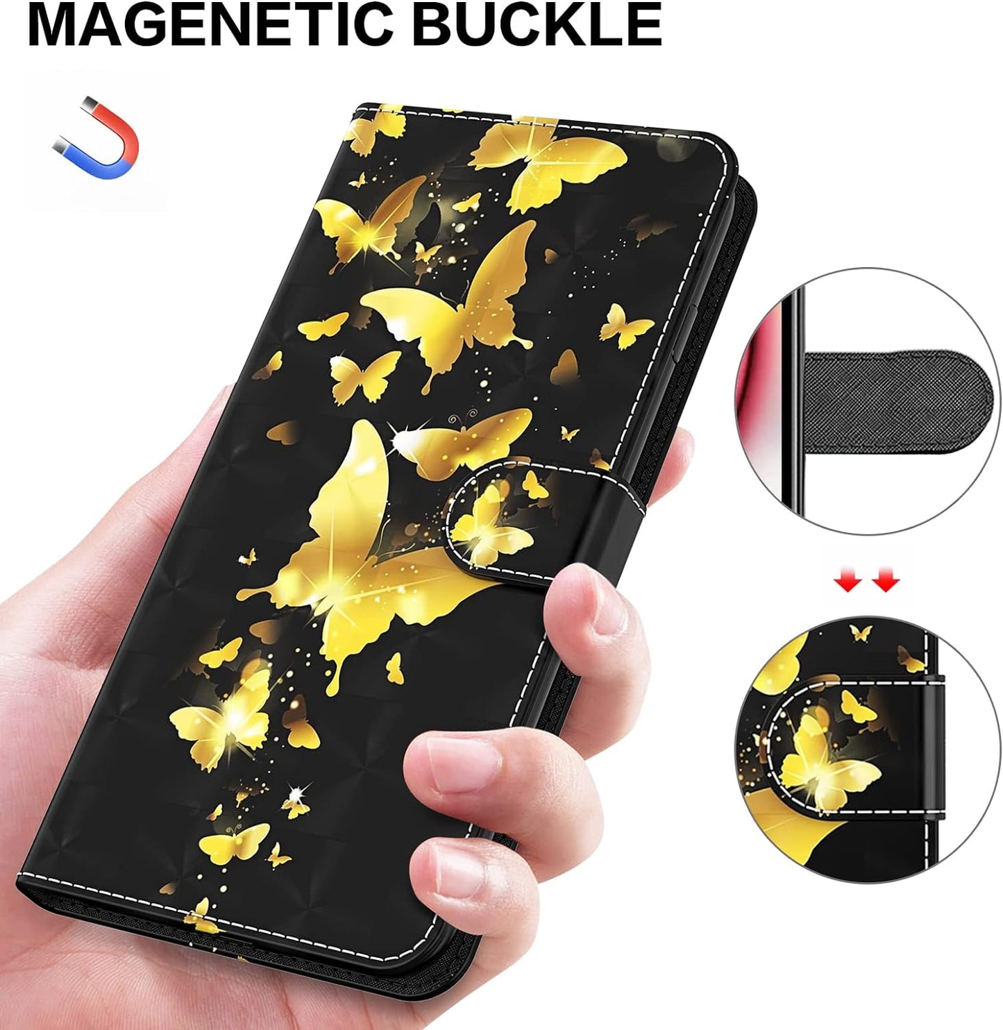 VODEFOX Case for LG G7 Thinq/Lg G7, PU Leather Wallet Case for LG G7 Thinq/Lg G7 6.1", Cute 3D Cartoon Design Card Slot Magnetic Closure Stand Protective Cover for Women - Golden Butterfly  VODEFOX   