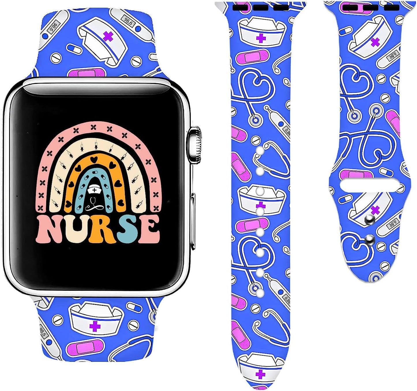 Sport Watch Band Compatible with Apple Watch 38Mm 40Mm 41Mm 42Mm 44Mm 45Mm for Women Men,Adjustable Replaceable Soft Silicone Smartwatch Straps for Iwatch Series SE 7 6 5 4 3 2 1  JOJGOEHO purple nurse gift 38mm/40mm/41mm (M/L) 