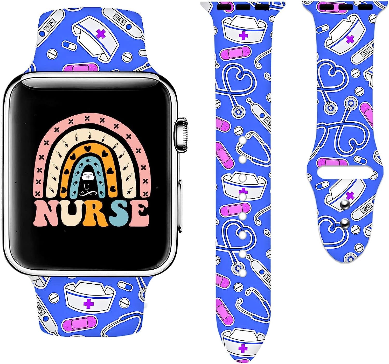 Sport Watch Band Compatible with Apple Watch 38Mm 40Mm 41Mm 42Mm 44Mm 45Mm for Women Men,Adjustable Replaceable Soft Silicone Smartwatch Straps for Iwatch Series SE 7 6 5 4 3 2 1  JOJGOEHO purple nurse gift 38mm/40mm/41mm (M/L) 