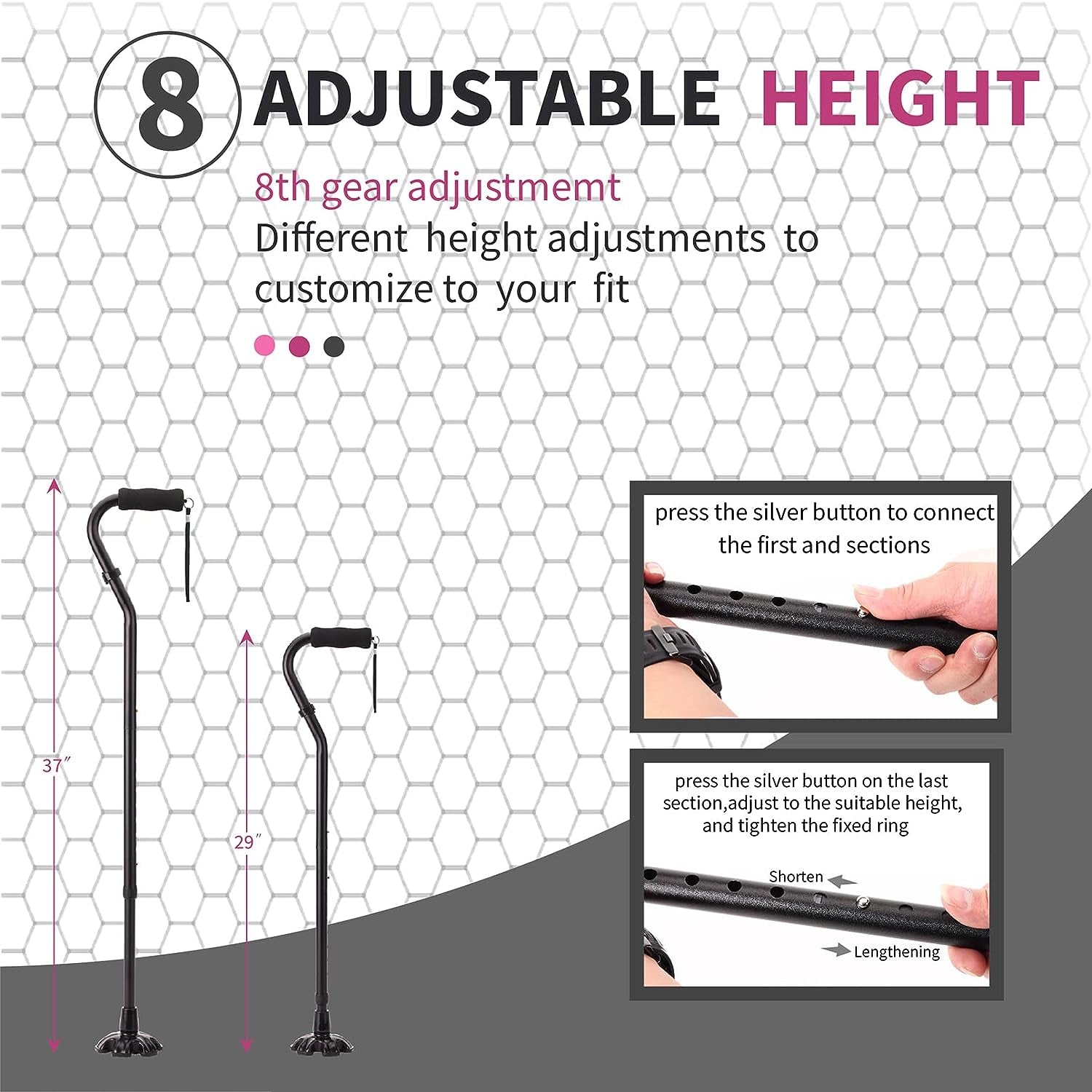 LIXIANG Walking Cane 3 In1 - Adjustable Lightweight Walking Sticks from 29-37 Inches,Balancing Mobility Aid for Men and Women  LIXIANG   