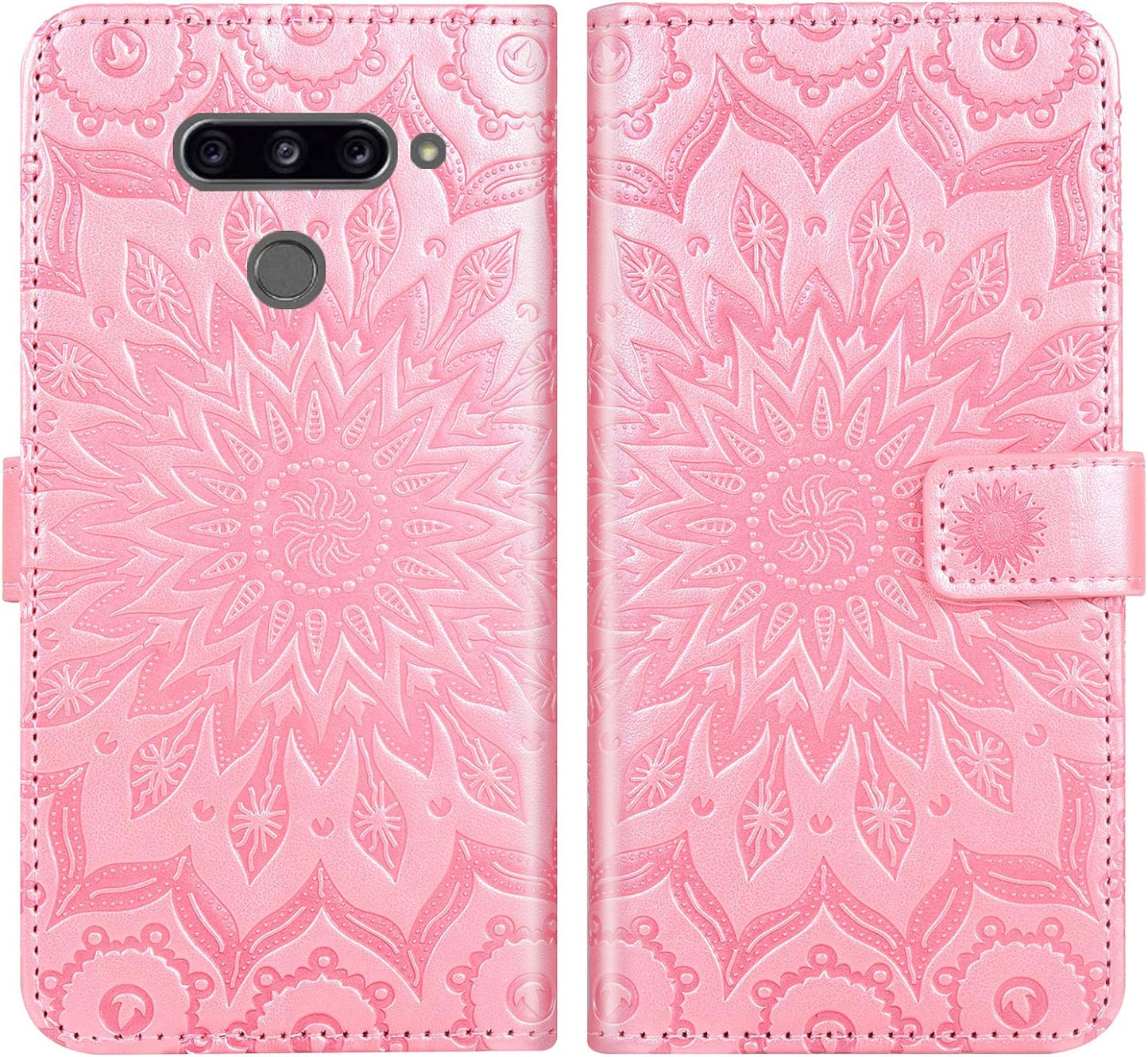 Phone Case for LG V40 Thinq Wallet Cases with Tempered Glass Screen Protector Leather Flip Cover Card Holder Stand Cell Accessories LGV40 Storm V 40 Thin Q V40Thinq LG40 40V 40Thinq Women Rose Gold  Asuwish   