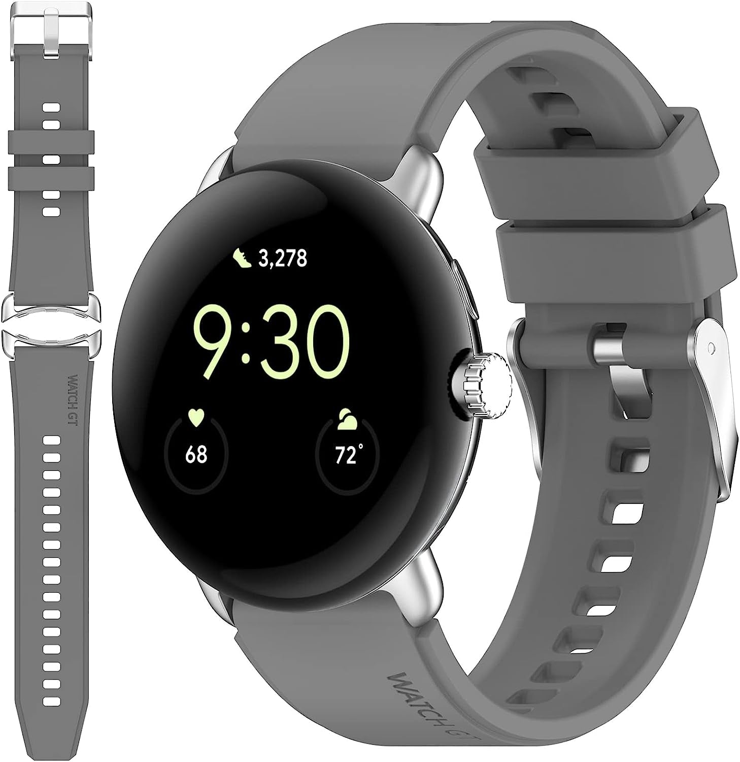 Miimall Compatible for Google Pixel Watch Bands, Pixel Watch Band for Men Women, Waterproof Soft Silicone Strap, Lightweight Sport Wristband Strap for Google Pixel Watch (Black)  Miimall Grey  