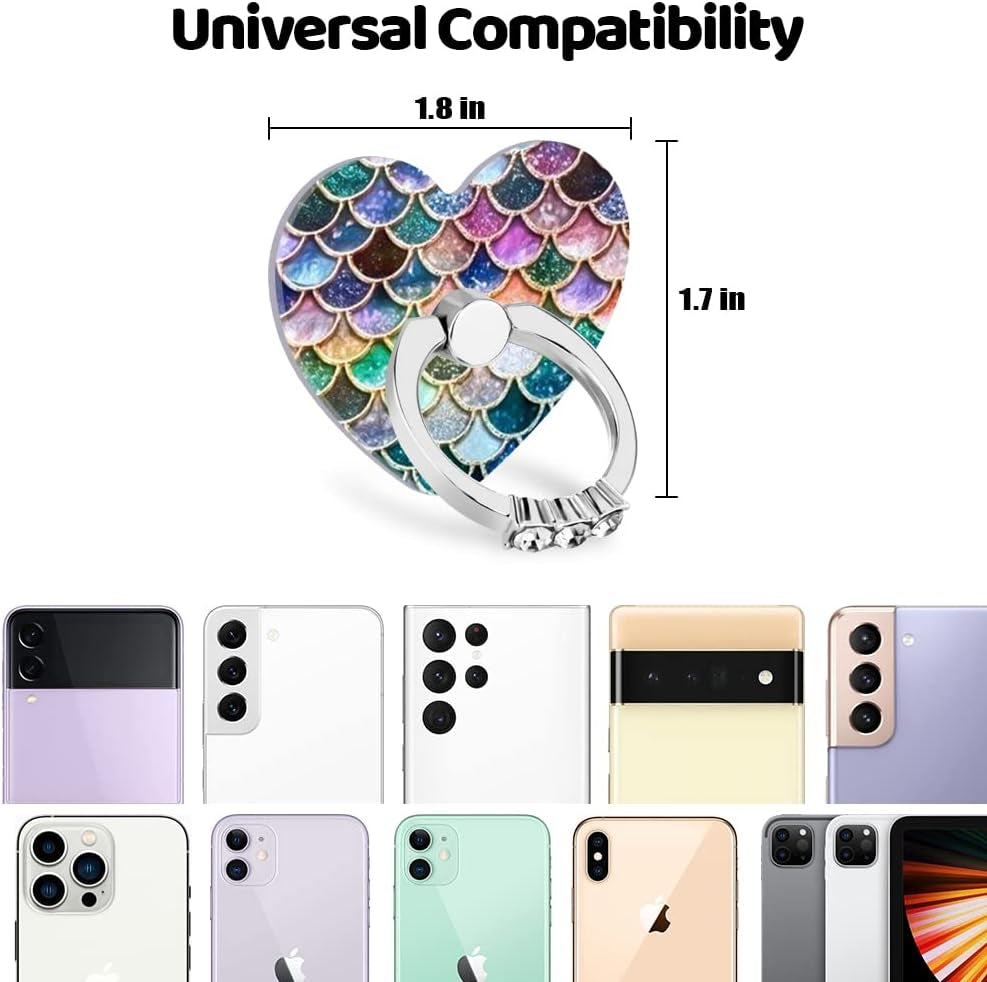 BF2JK Cell Phone Love Ring Holder Stand Clear Diamond Finger Grip Loop 360 Degree Rotation Finger Ring Stand Blue Green Colorful Mermaid Scales  BF2Jk   