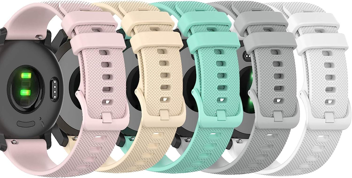Ruentech Bands Compatible with Garmin Vivoactive 4S/Vivomove 3S/Venu 2S/Forerunner 255S 265S Band Silicone Quick Release Straps 18MM Replacement Wristband (10 Colors)  RuenTech Pink/Beige/Teal/Gray/White  