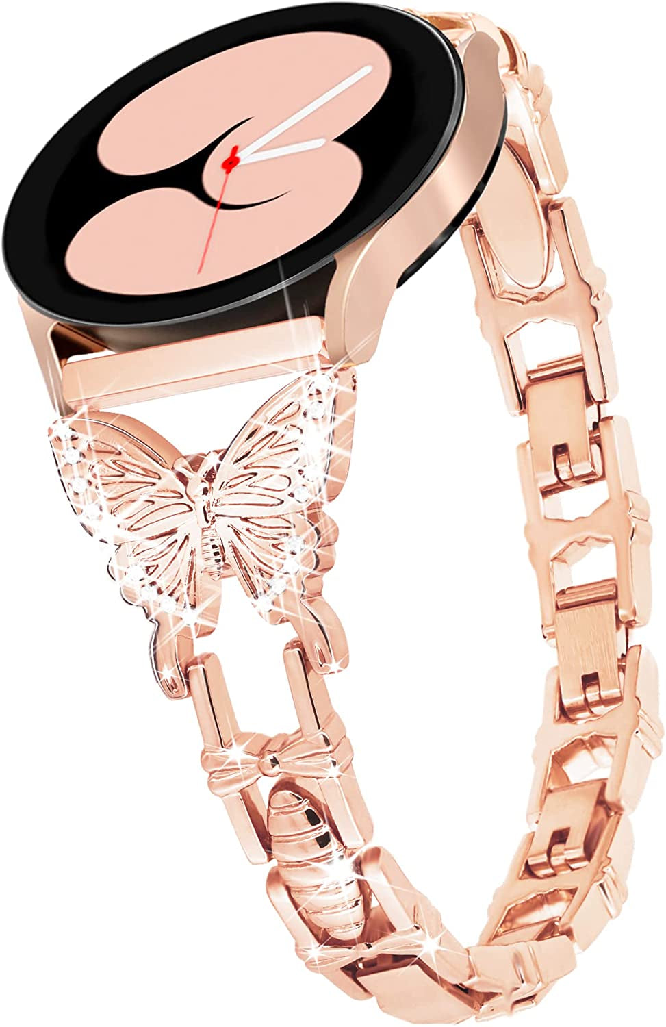 G-Ficu Galaxy Watch 4 Band 20Mm Butterfly Band for Samsung Galaxy Watch 5 & 4 Band 40Mm 44Mm, Women Bling Diamond Slim Band, Cute Luxury Metal Band for Watch 5 Pro/Watch 4 Classic 42Mm 46Mm/Watch 3 41Mm/Active 2(Rose Gold)  Green ficus   