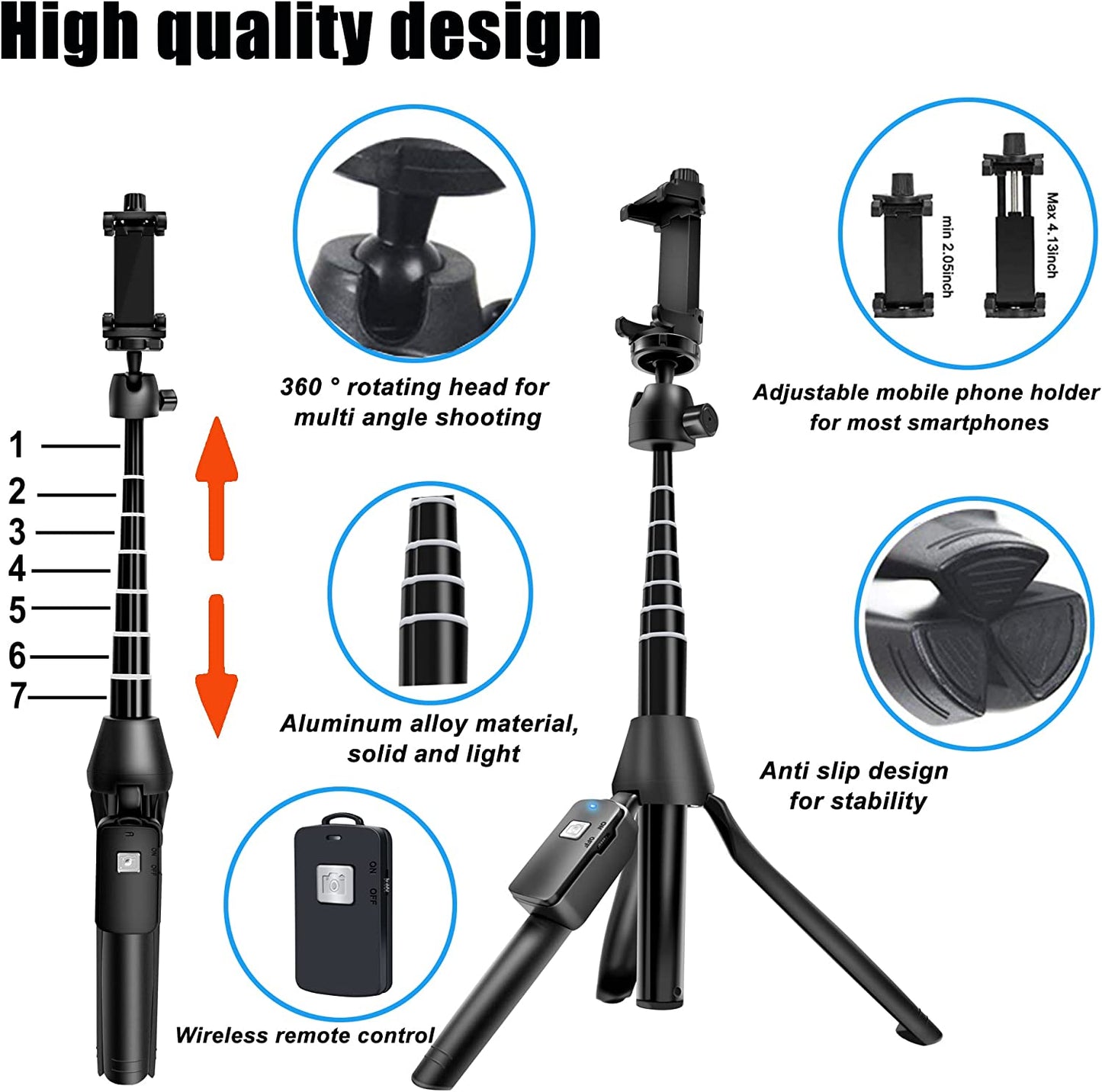 Selfie Stick, 40 Inch Extendable Selfie Stick Tripod,Phone Tripod with Wireless Remote Shutter,Group Selfies/Live Streaming/Video Recording Compatible with All Cellphones  BZE   