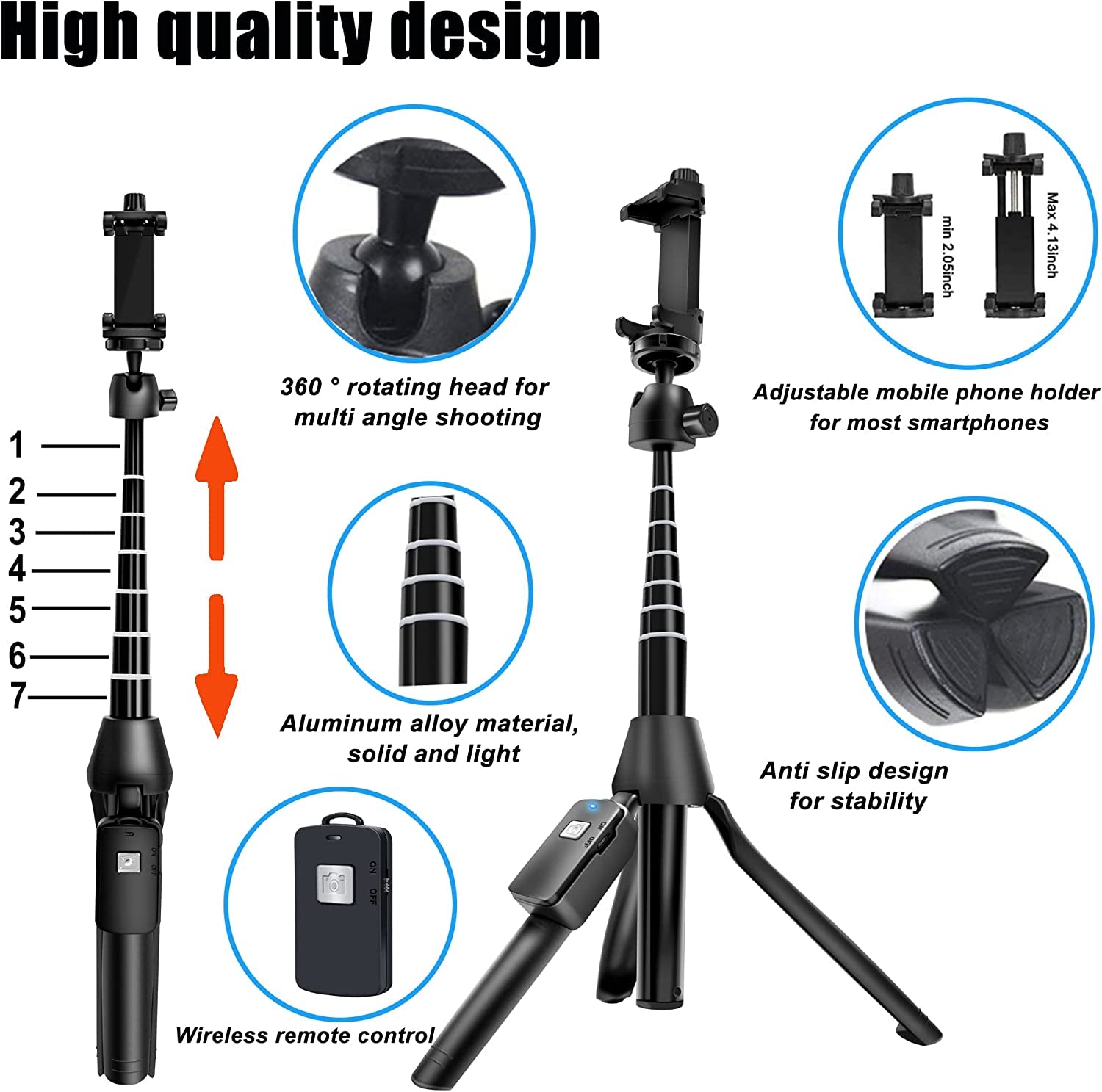 Selfie Stick, 40 Inch Extendable Selfie Stick Tripod,Phone Tripod with Wireless Remote Shutter,Group Selfies/Live Streaming/Video Recording Compatible with All Cellphones  BZE   