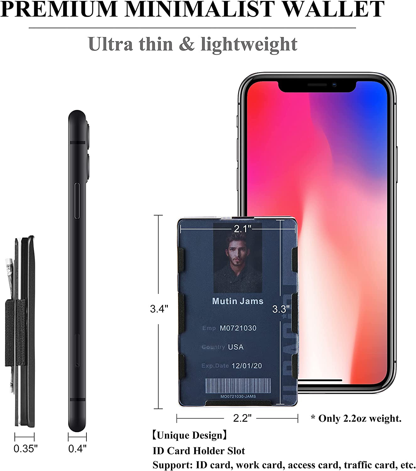 Men Minimalist Metal Wallet with ID Window Money Clip | Slim Front Pocket RFID Blocking Aluminum EDC Tactical Wallets with Cash Strap | Personalized Mini Multifunction Card Holder for Travel Business  FeiYen   