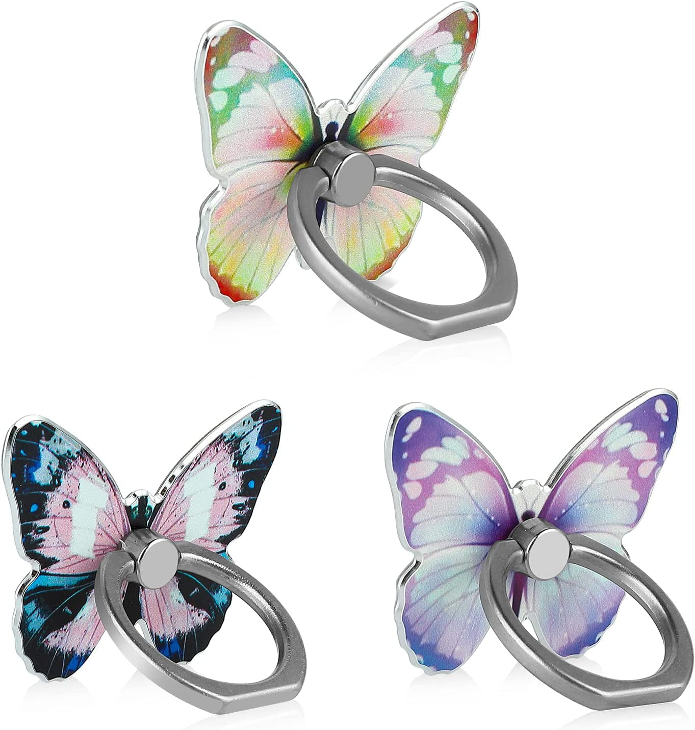 LSL Cute Butterfly Cell Phone Ring Holder 360°Rotation Metal Finger Stand Kickstand Universal Compatible with Iphone Samsung Galaxy LG Google Pixel Ipad Three Pack Pink Blue Purple Pretty Butterfly  LSL Green Blue Purple  