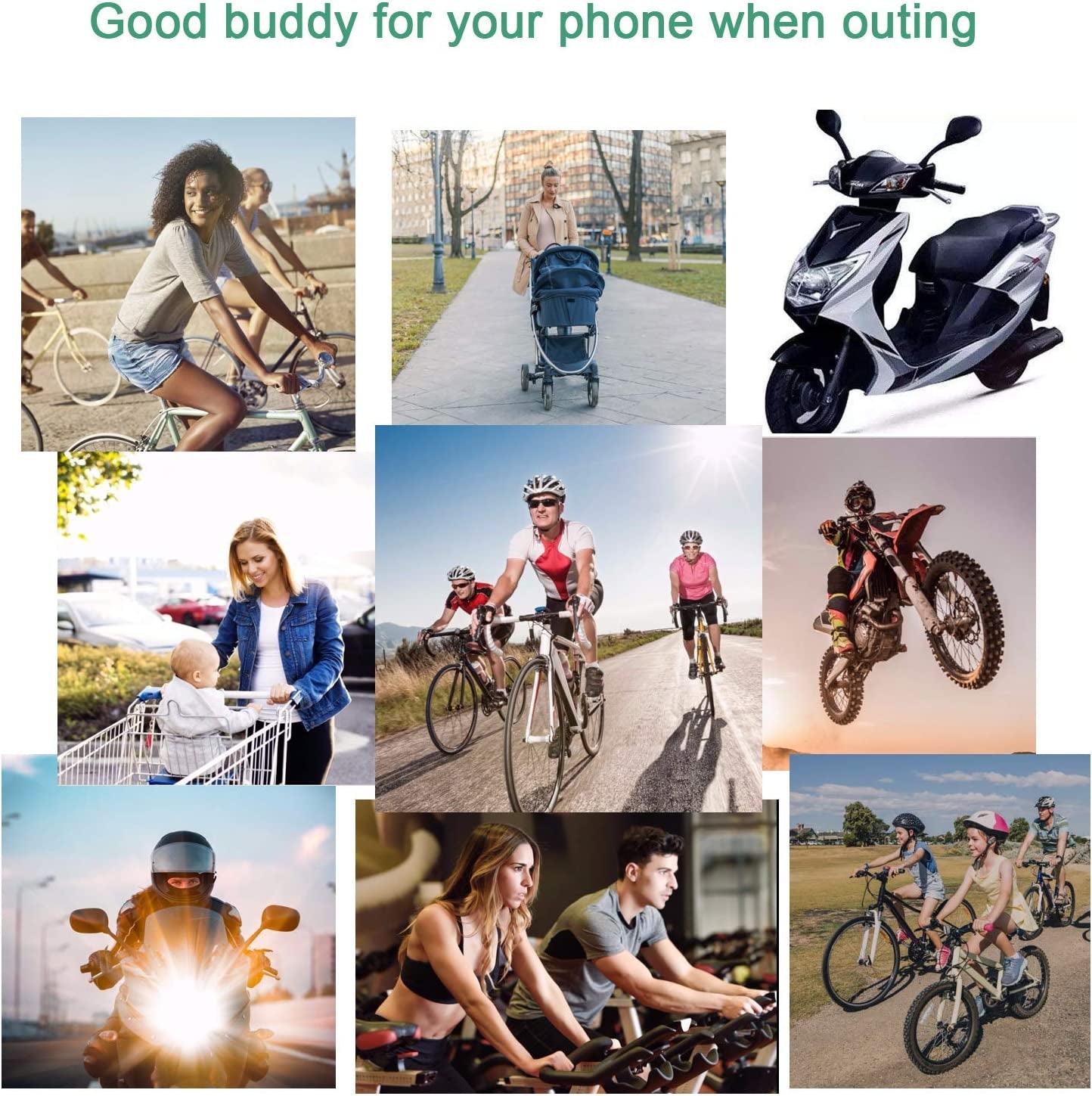 Ihens5 Bike Phone Mount, Motorcycle & Mountain Bike Handlebar Phone Mount Bicycle Golf Cart Stroller Cell Phone Holder with Rubber Strap 360 Degrees Rotate for Iphone X 8 7 6 6S plus Samsung (Green)  ihens5   