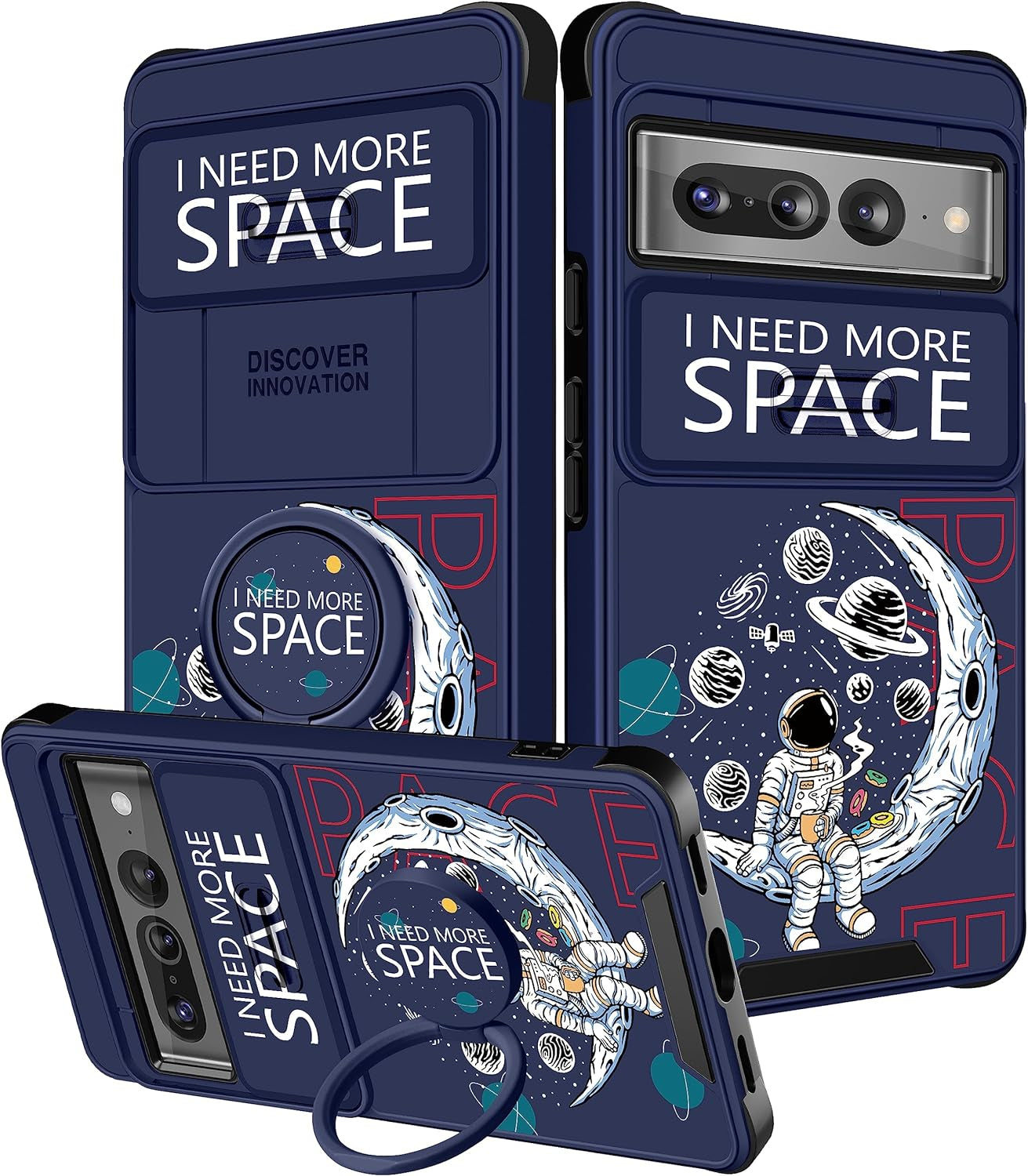 Funermei (2In1 for Google Pixel 7 Pro Case for Women Cute Butterfly Phone Cover Girls Teens Flower Pretty Aesthetic Green Design with Camera Cover and Ring Stand Funda for Google Pixel Pro 7 Case  Funermei 5-For Pixel 7 Pro-Space  