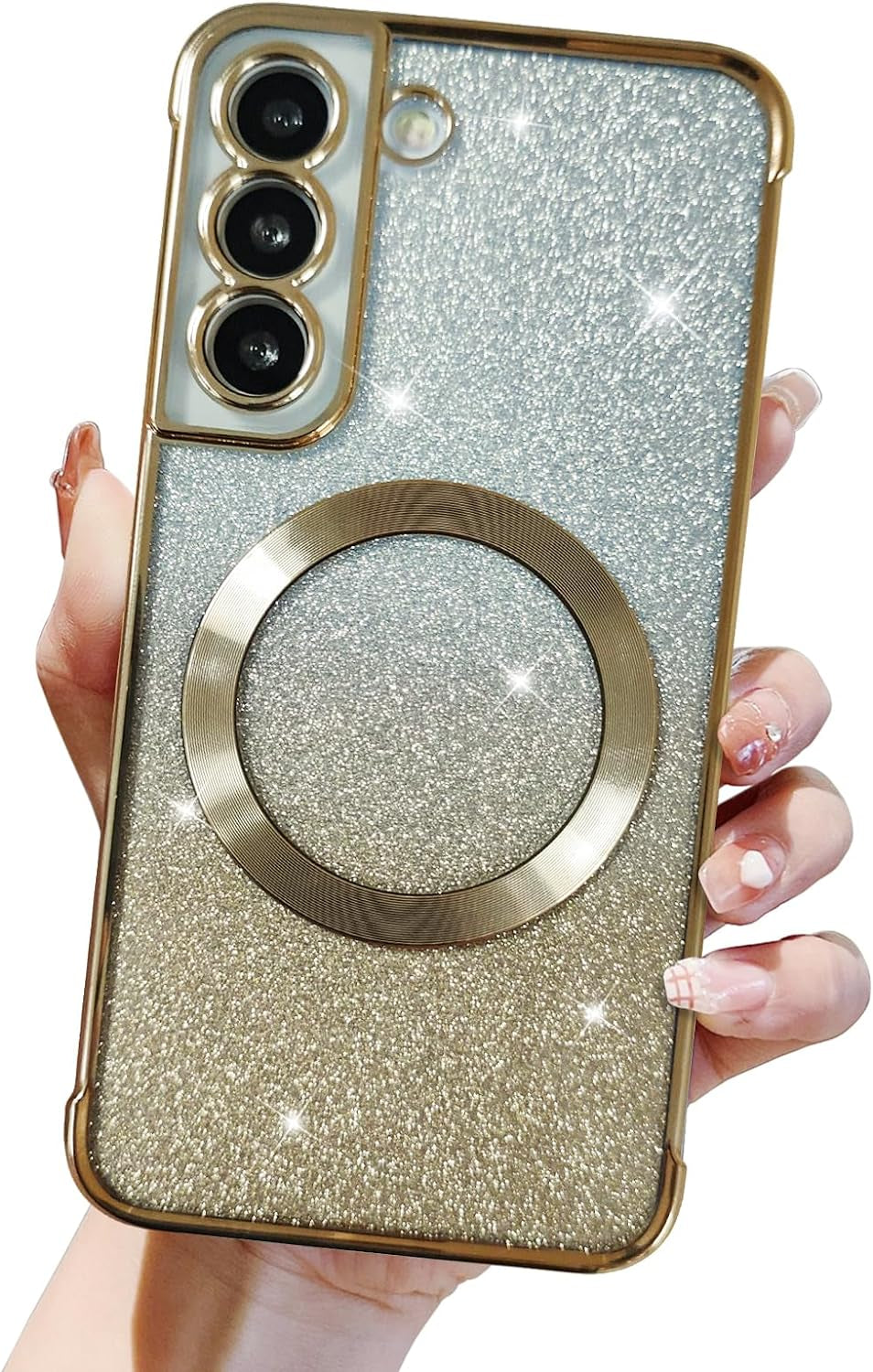 Eiyikof for Samsung Galaxy S22 Ultra Magnetic Glitter Case,Luxury Full Protection Glitter Bling Case with Camera Lens Protector Anti-Scratch Shockproof Soft Back Cover for Girls Women-Purple  Eiyikof   