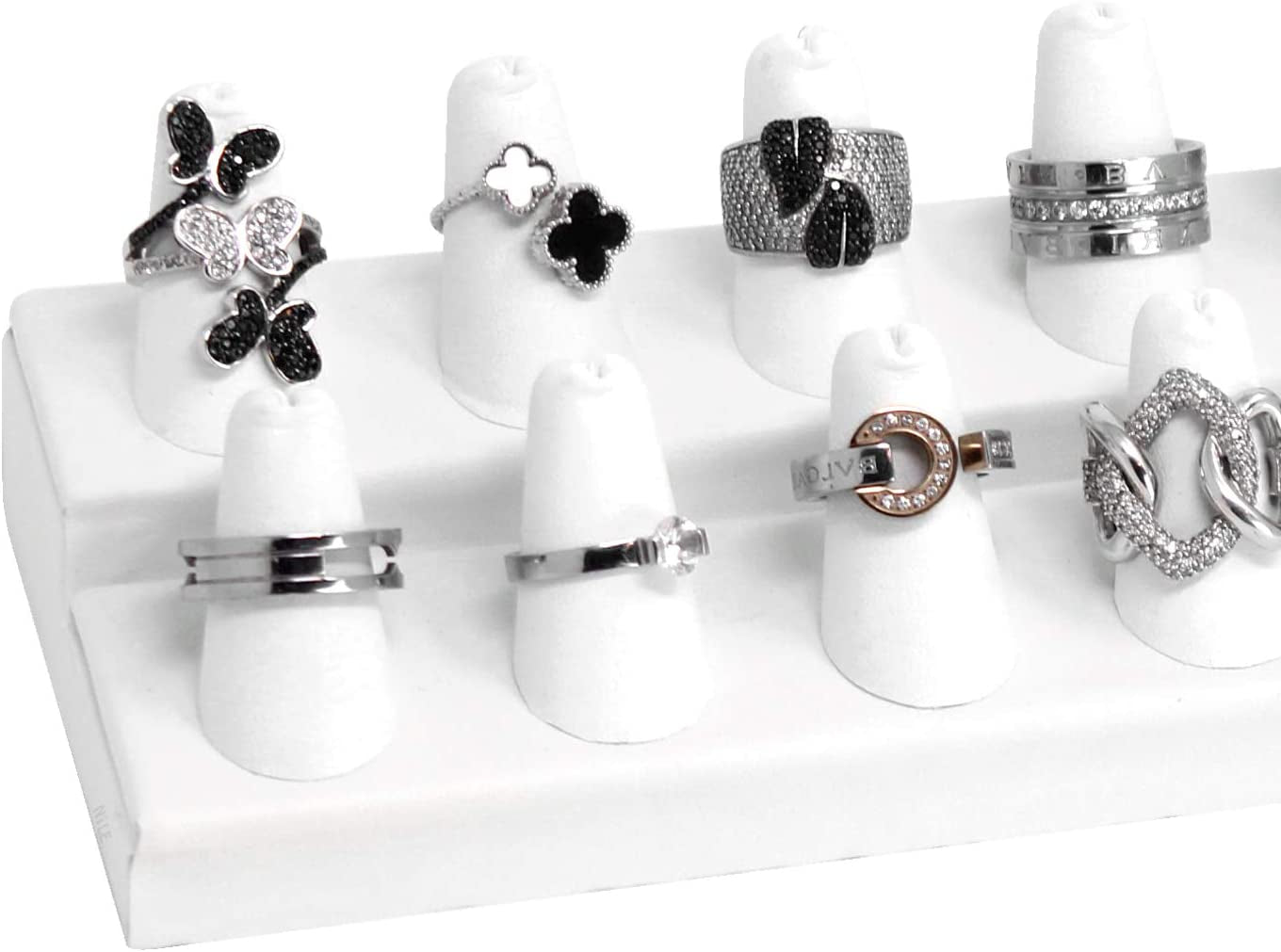 MOOCA 2 Pcs Set Deluxe White Faux Leather Finger Ring Showcase Display Jewelry Organizer Stand, Jewelry Ring Stands, Leatherette Ring Stand 12 Rings Display Jewelry Ring Holder  Mooca   