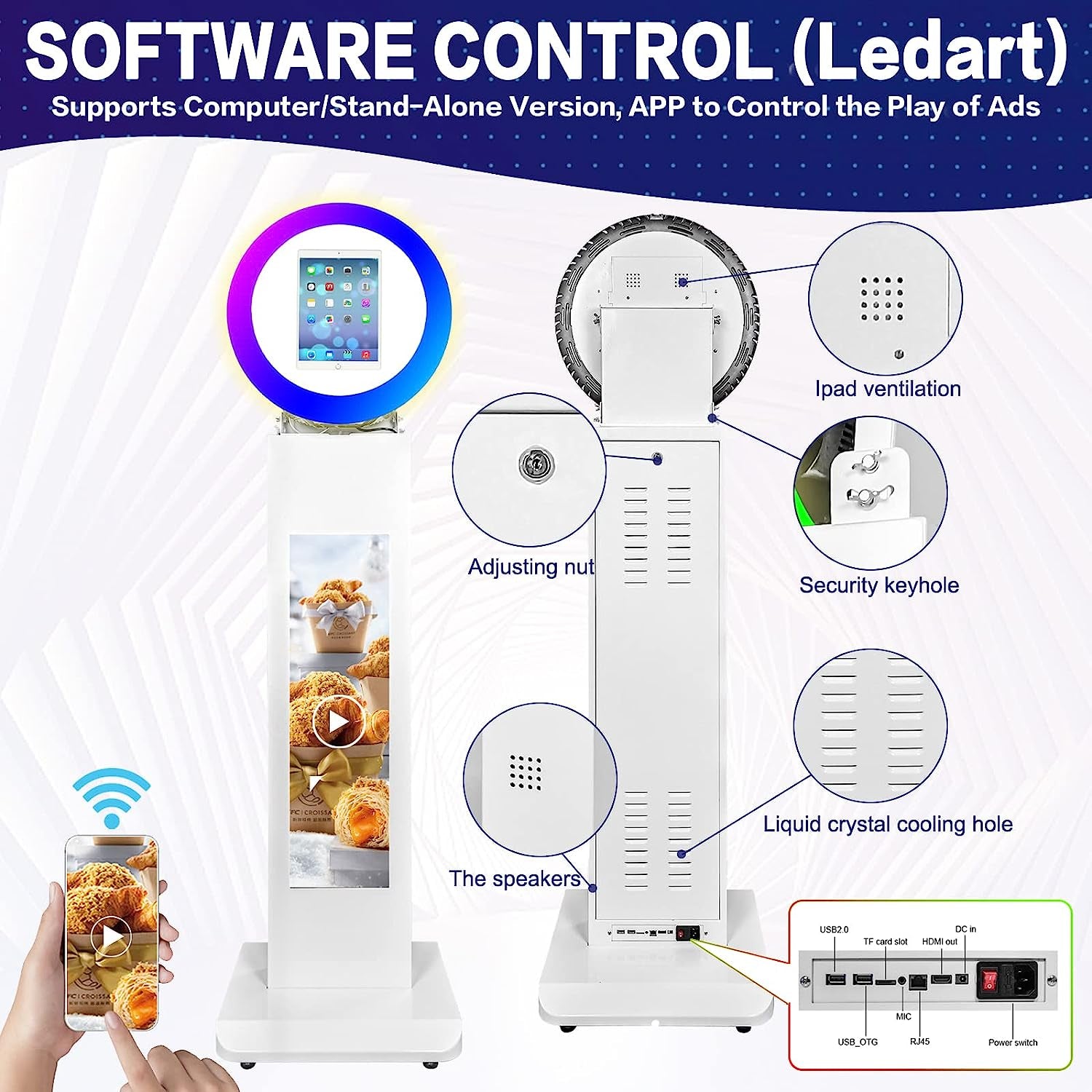 RXFSP Portable Photo Booth for 12.9" Ipad LCD Screen Selfie Machine Portable Metal Shell Adjustable Stand Photobooth Machine with RGB LED Ring Light for Wedding Halloween Christmas  RXFSP   