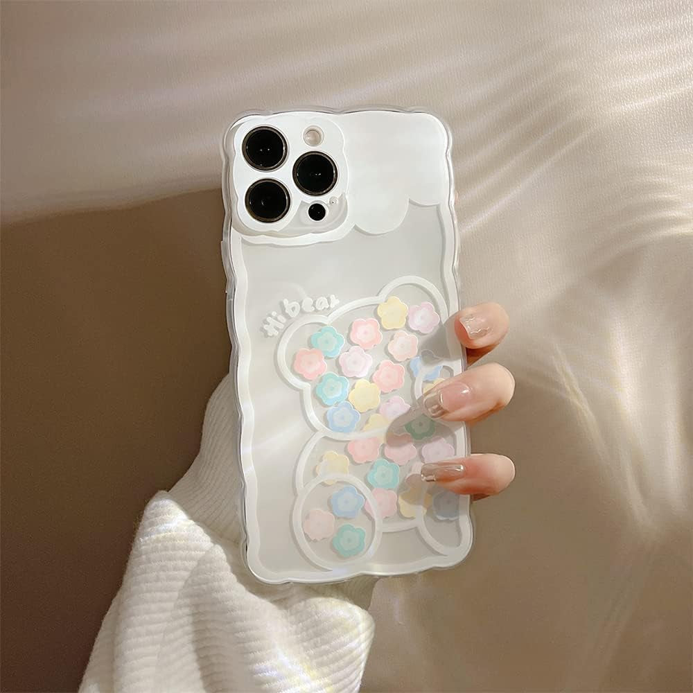 GUSDBSW Cute Iphone 14 plus Case for Women Girls, Fashion Wave Shape Grip Design, Soft TPU Bumper Shockproof Protective Clear Phone Cover - Flower Bear  GUSDBSW   
