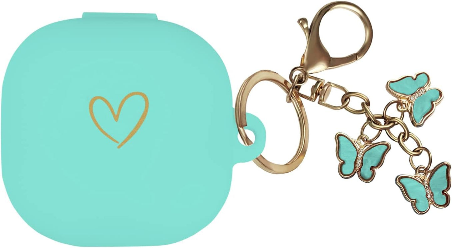 AIIEKZ Compatible with Samsung Galaxy Buds 2 / Buds Pro/Buds Live/Buds 2 Pro, Soft Silicone Case with Gold Heart Pattern with Cute Butterfly Keychain for Girls Women (Midnight Blue)  AIIEKZ Mint Green  