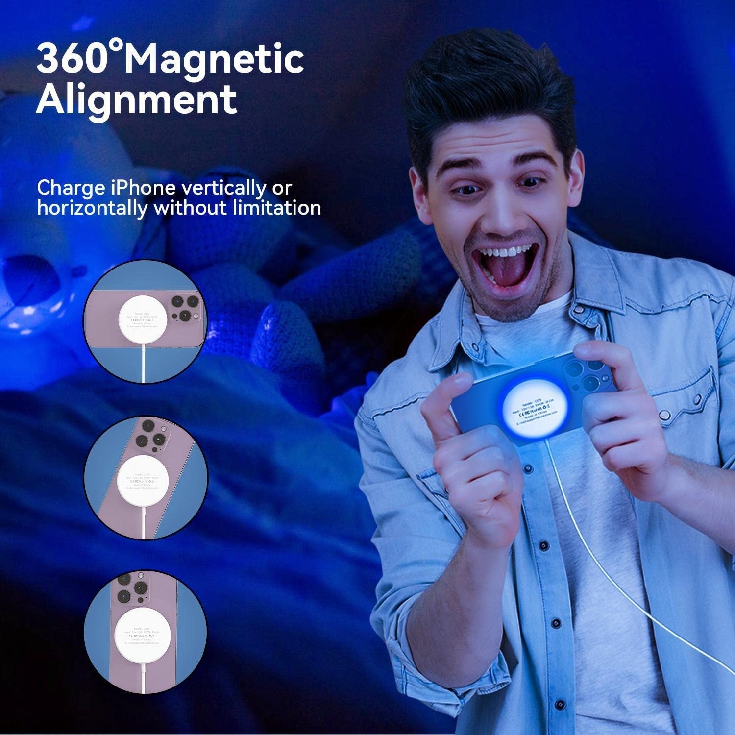 2 Pack Magnetic Wireless Charger 15W Fast Apple Mag-Safe Charger for Iphone 14/13/12 Series, Airpods 3/2/Pro with 5Ft Dual Charging Port Cable  UMEIJA   