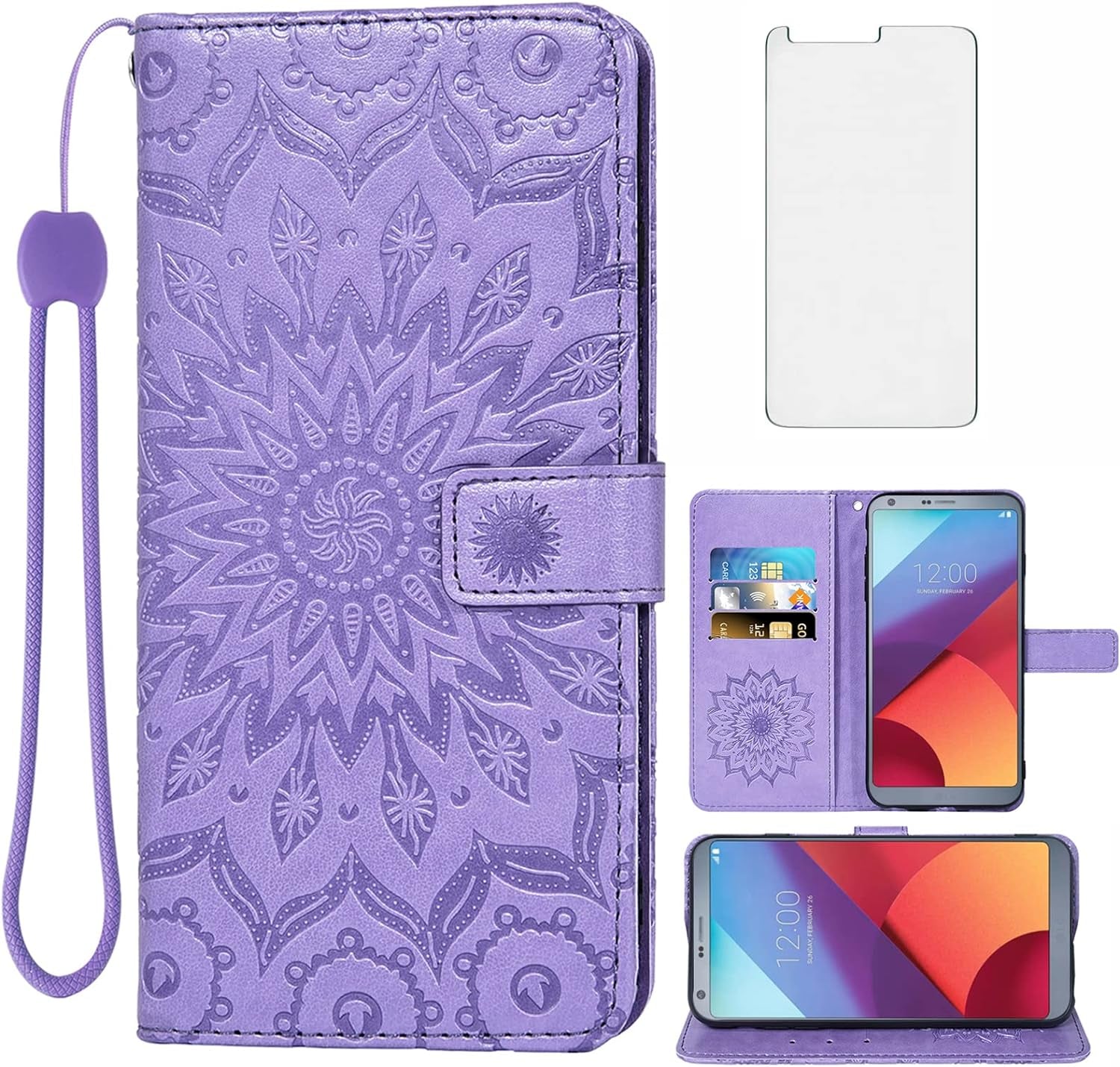 Phone Case for LG G6 Wallet Cases with Tempered Glass Screen Protector and Leather Slim Flip Cover Card Holder Stand Cell Accessories LGG6 Thinq LG6 Thin Q G 6 plus G6+ 6G VS988 H872 Women Purple  Asuwish   