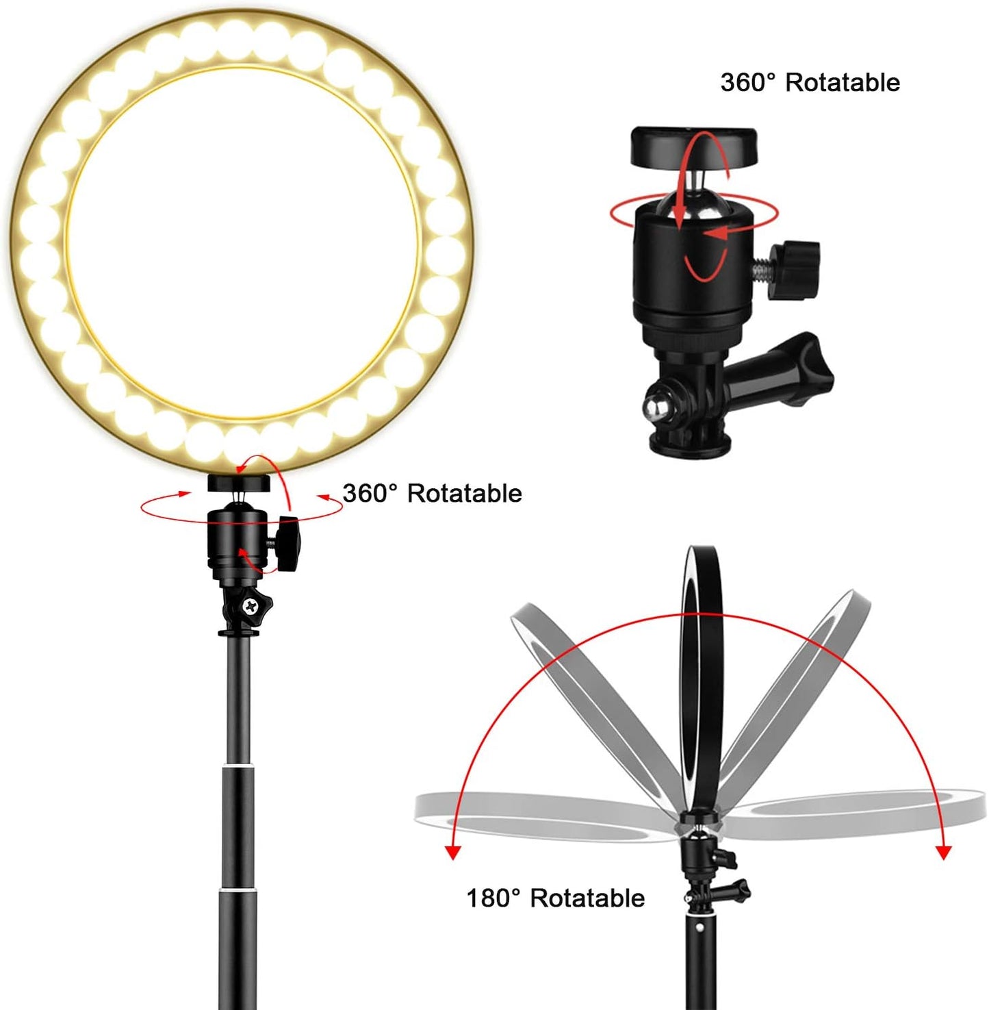 LEDGLE Upgraded Selfie Ring Light with Tripod Stand & Cell Phone Holder & Selfie Stick 8" Dimmable Ring Light with 3 Light Mode and 10 Level Brightness for Live Stream Makeup and Youtube Video  LEDGLE   