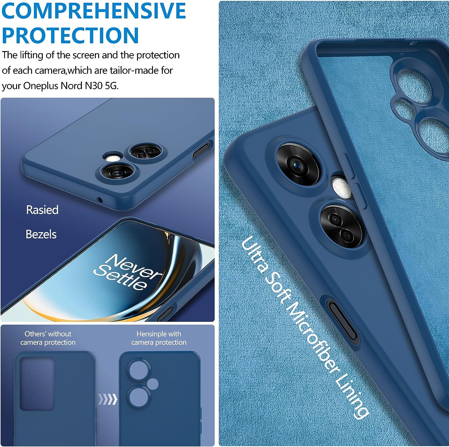 Hensinple for Oneplus Nord N30 5G Case, Shockproof [With Screen Protector] Military Grade Drop 360 Silicone Full Body Protection Cover Phone Case for Oneplus Nord N30 5G/Oneplus CE 3 Lite 5G(Blue)  Hensinple   