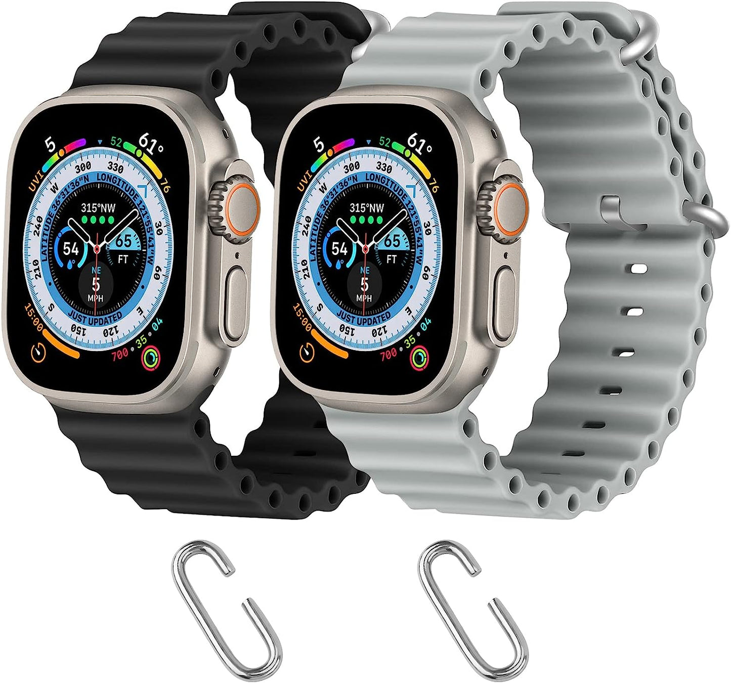 Relting Ocean Band Compatible with Apple Watch Band 38Mm 40Mm 41Mm 42Mm 44Mm 45Mm 49Mm,Adjustable Titanium Buckle Silicone Strap Compatible with Iwatch Ultra SE Series 8 7 6 5 4 3 2 1 for Women Men  Relting Black+Grey 42mm 44mm 45mm 49mm 
