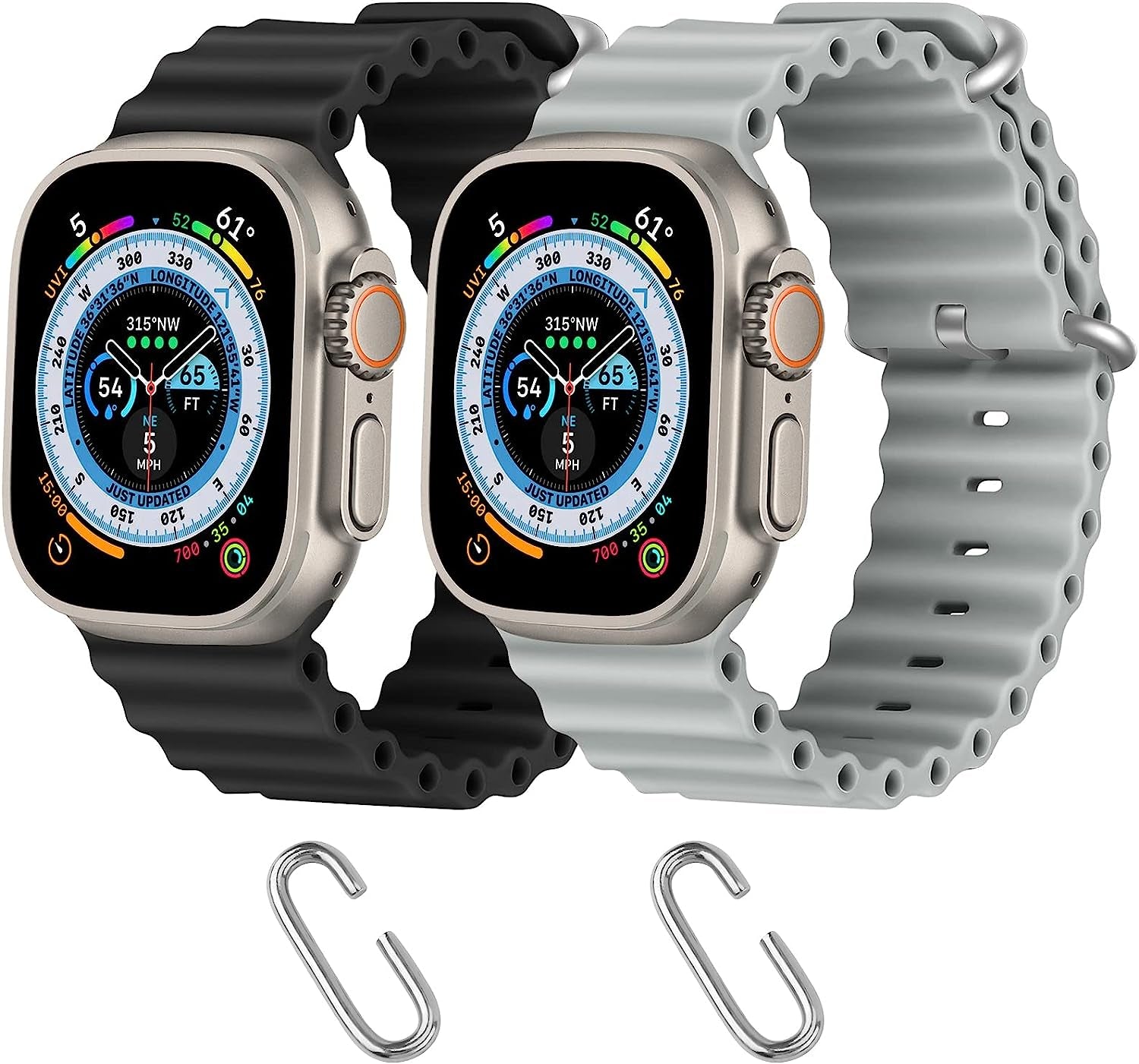 Relting Ocean Band Compatible with Apple Watch Band 38Mm 40Mm 41Mm 42Mm 44Mm 45Mm 49Mm,Adjustable Titanium Buckle Silicone Strap Compatible with Iwatch Ultra SE Series 8 7 6 5 4 3 2 1 for Women Men  Relting Black+Grey 42mm 44mm 45mm 49mm 