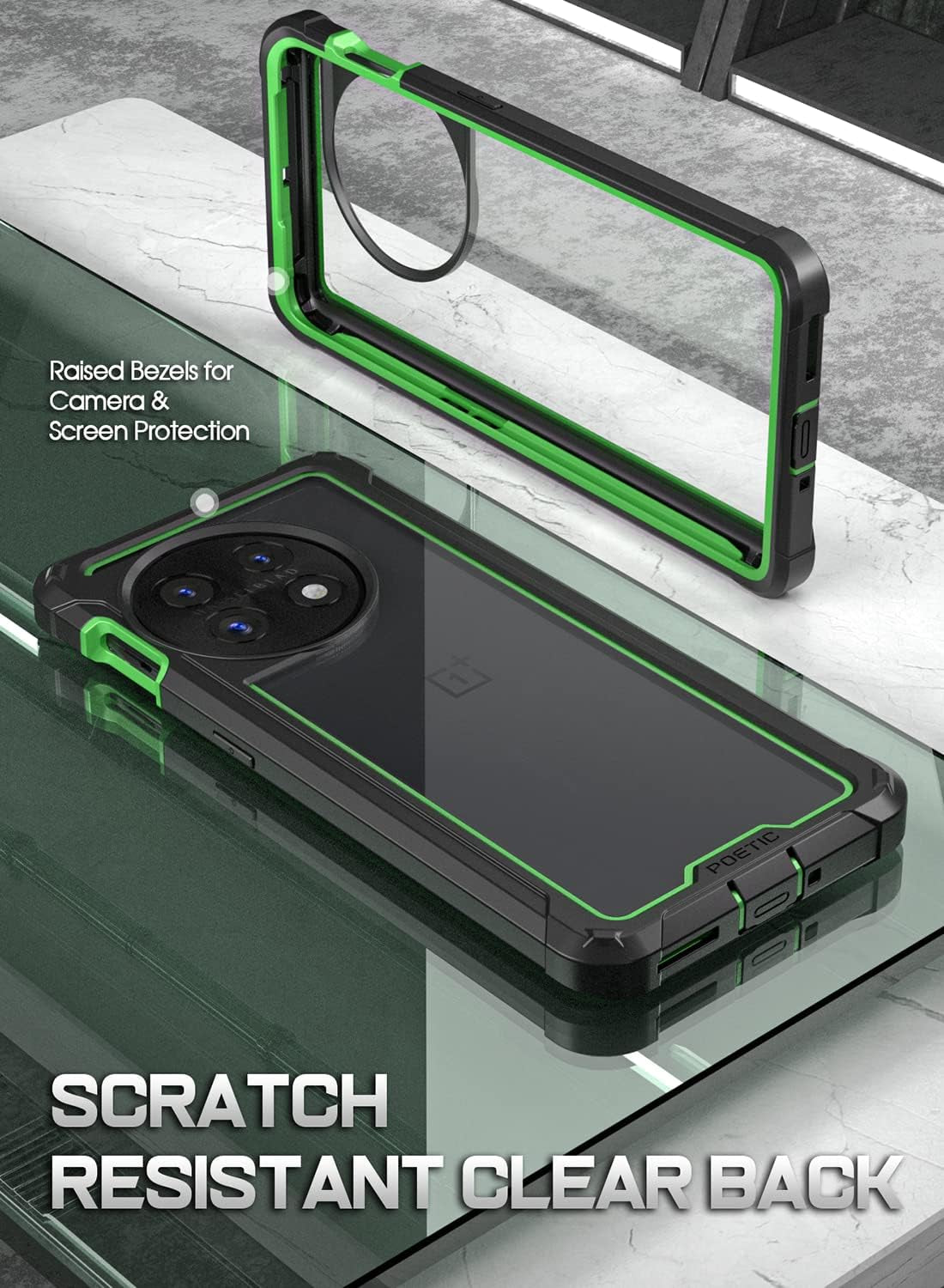 Poetic Guardian Case for Oneplus 11 5G 6.7" (2023) [20 FT Mil-Grade Drop Tested], Full-Body Hybrid Shockproof Bumper Cover with Built-In Screen Protector, Green/Clear  Poetic   
