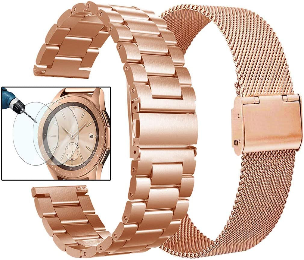 Valkit Compatible Samsung Galaxy Watch 42Mm/Galaxy Watch 5/4 40Mm 44Mm/Galaxy Watch Pro 5 45Mm/Galaxy Watch 3 41Mm Band, 2 Pack 20Mm Stainless Steel Wristbands Men Women for Galaxy Watch Active  VKT Rose Gold 45mm/46mm 