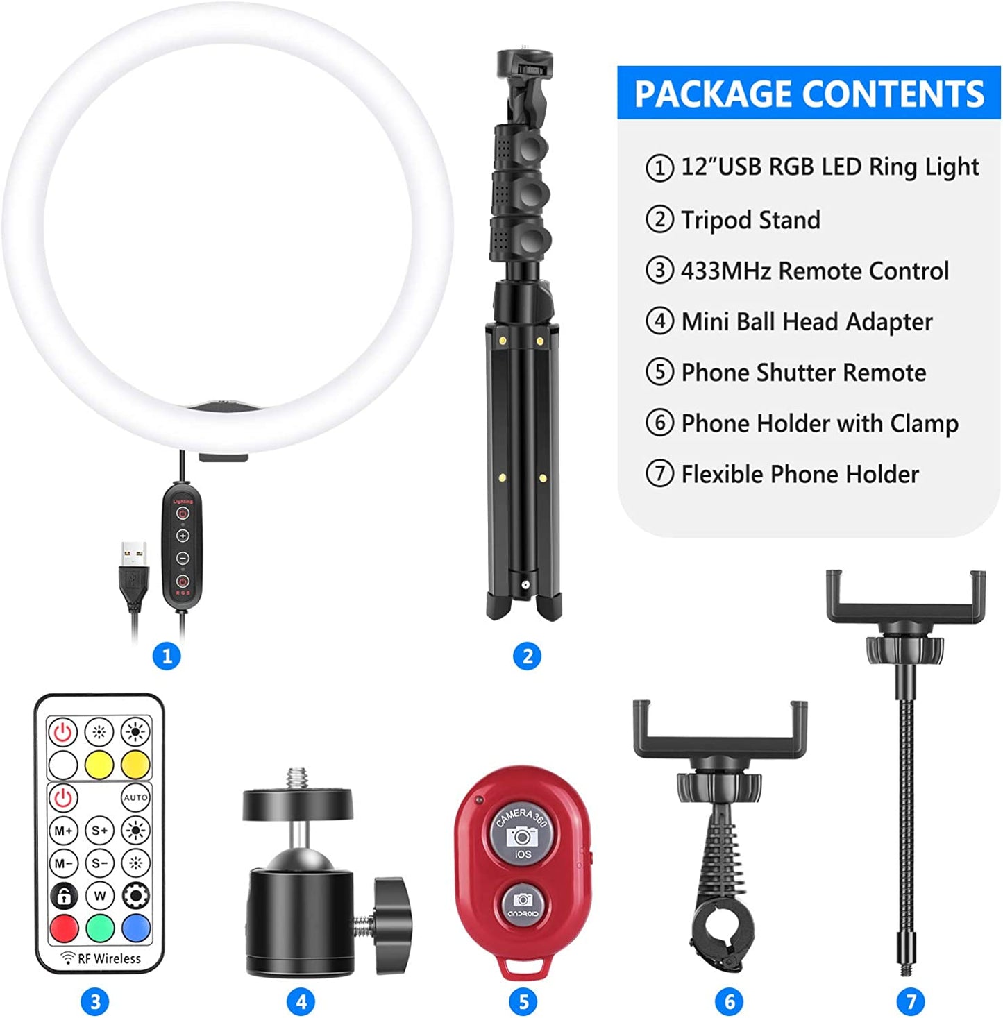 Neewer 12" RGB Selfie Ring Light with Stand, Dimmable LED Ringlight with 48-Inch Tripod Stand, Phone Holder, Remote Control, 29 Colors Modes for Makeup/Live Streaming/Youtube/Tiktok/Video Shooting  NEEWER   