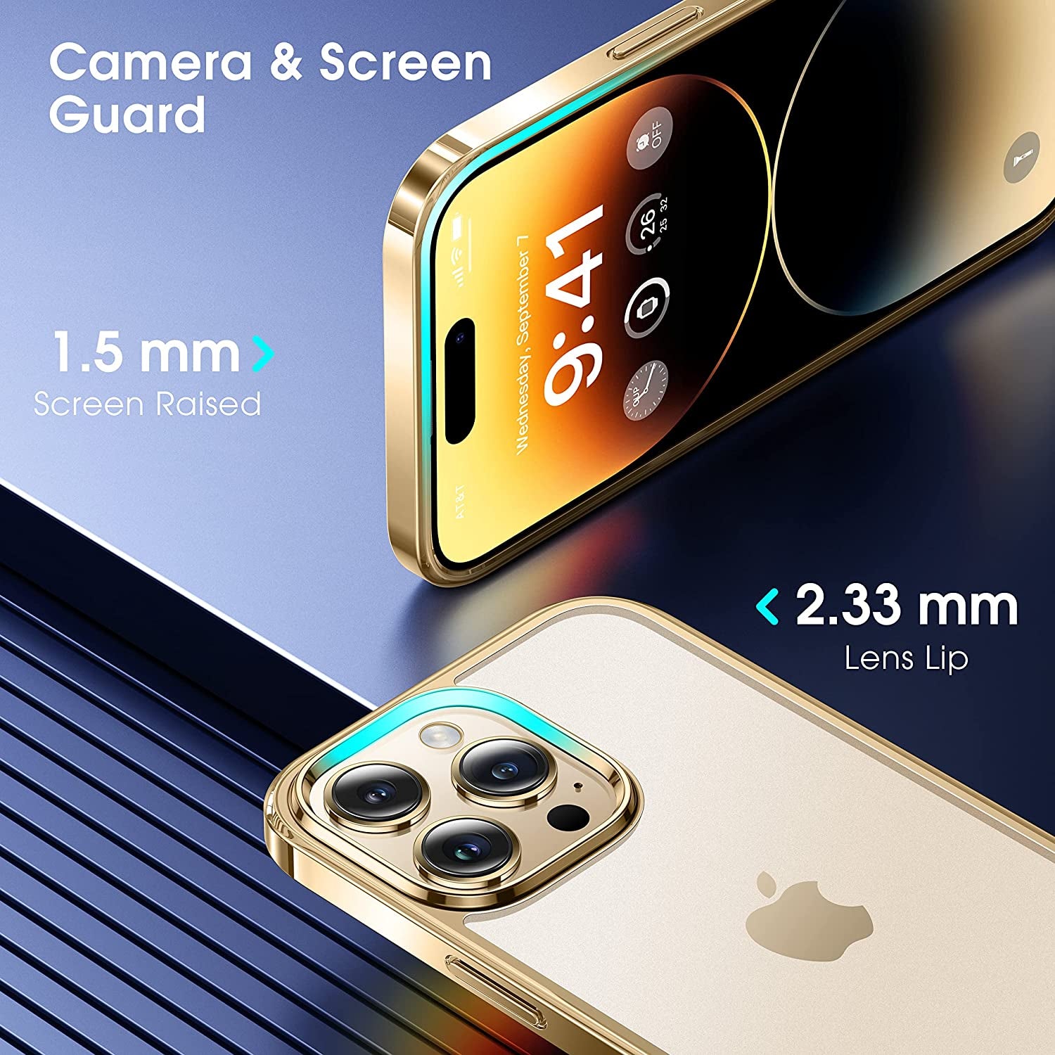 Alphex Invisible Clear Case for Iphone 14 Pro [Look as Caseless] [Never Yellowing] 8FT Military Grade Protective Soft Glossy Bumper Matte Slim Women Men Phone Cover 6.1 Inch, Gold  Alphex   