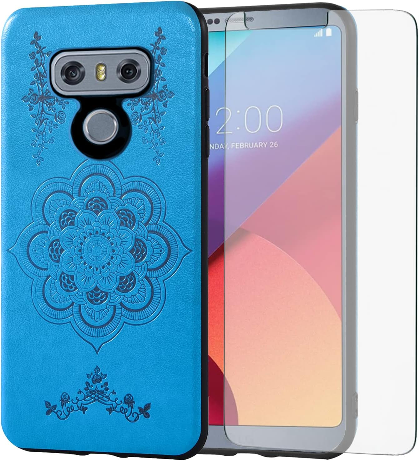 Asuwish Compatible with LG G6 Case and Tempered Glass Screen Protector Thin Slim Soft TPU Flower Rugged Leather Cell Phone Cover for LGG6 Thinq LG6 Thin Q G 6 plus G6+ 6G VS988 H872 Women Rose Gold  Asuwish Blue For Lg G6 / G6 Plus / G6 Thinq 