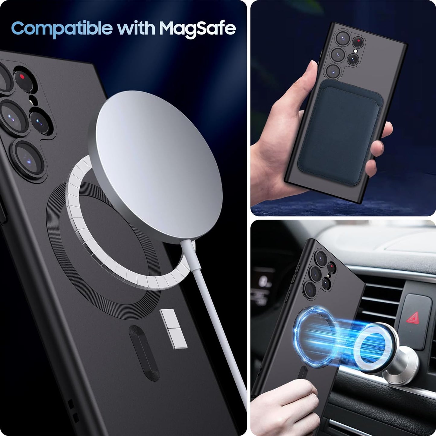 MAKAVO Matte for Samsung Galaxy S22 Ultra Case, Compatible with Magsafe, Slim Thin Magnetic Cover with Built-In Camera Lens Protector Shockproof Phone Shell (Black)  MAKAVO   