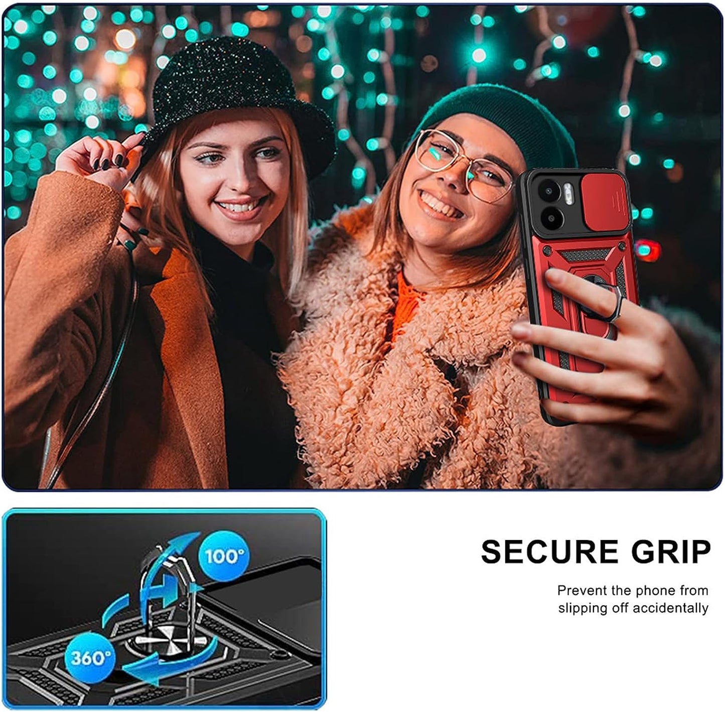 Ysnzaq Case for Xiaomi Redmi A1 Plus/Redmi A2 Plus, Heavy Duty Shockproof Lens Protective Phone Cover with Magnetic Stand for Xiaomi Redmi A2 Plus/Redmi A1 plus SJ Black  Ysnzaq   