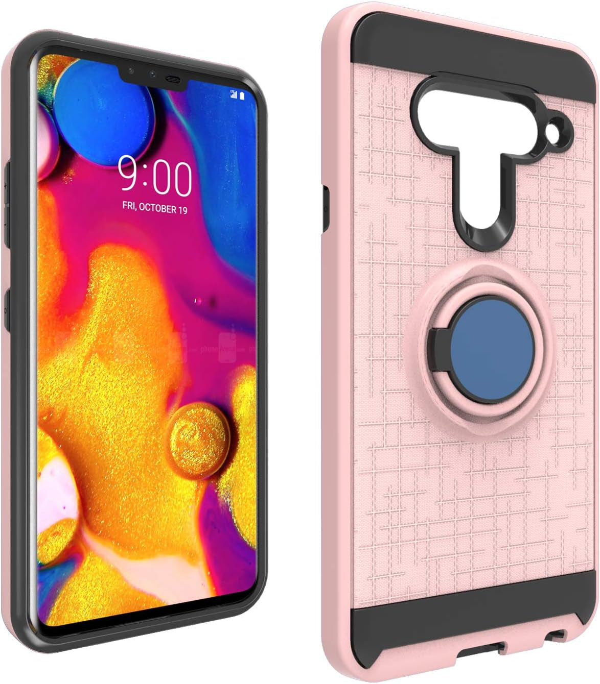 Ayoo Compatible with LG V40 Case,Lg V40 Thinq Case, LG V40 Phone Cases,360 Degree Rotating Ring Stand Fishnet Full Bodystocking Dual Layer Shock-Absorption for LG V40-ZK Rose Gold  Ayoo   