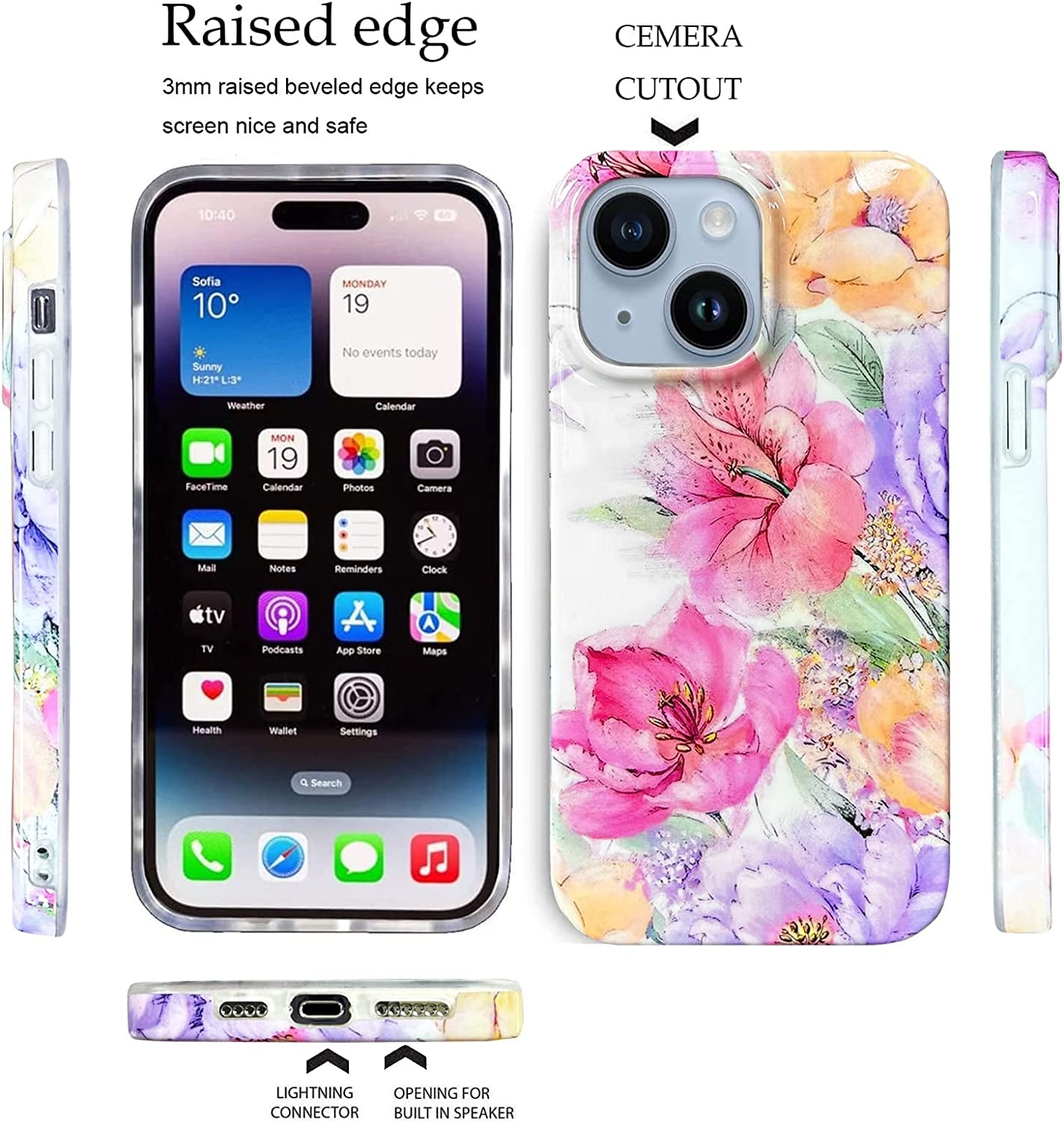 J.West Compatible with Iphone 14 Case 6.1" Garden Flower Soft Silicone Rubber Shockproof Cute Floral Pattern Design Slim Fit Anti-Scratch Phone Protective Case Cover for Women Girl Peony  J.west   