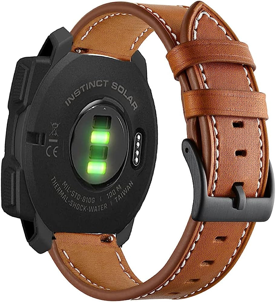 Olytop for Garmin Instinct/2 Solar Watch Bands, Leather Replacement Bracelet Strap Wristband Women Men for Garmin Instinct Tactical/Esports/Solar/Tide Smartwatch  Olytop Brown  