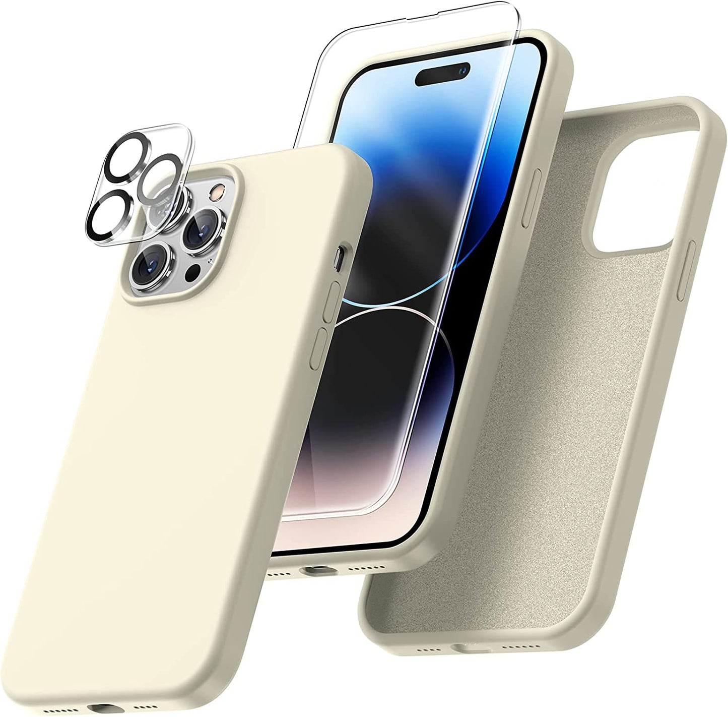 Uyiton [5 In1] Liquid Silicone Iphone 12 PRO Max Case, [Drop Protection] [Full Covered] Shockproof Slim Thin Cover with Microfiber Lining, with 2Xscreen Protector +2Xcamera Lens Protector-Green  Uyiton 14Pm-Champagne Iphone 14 Pro Max 