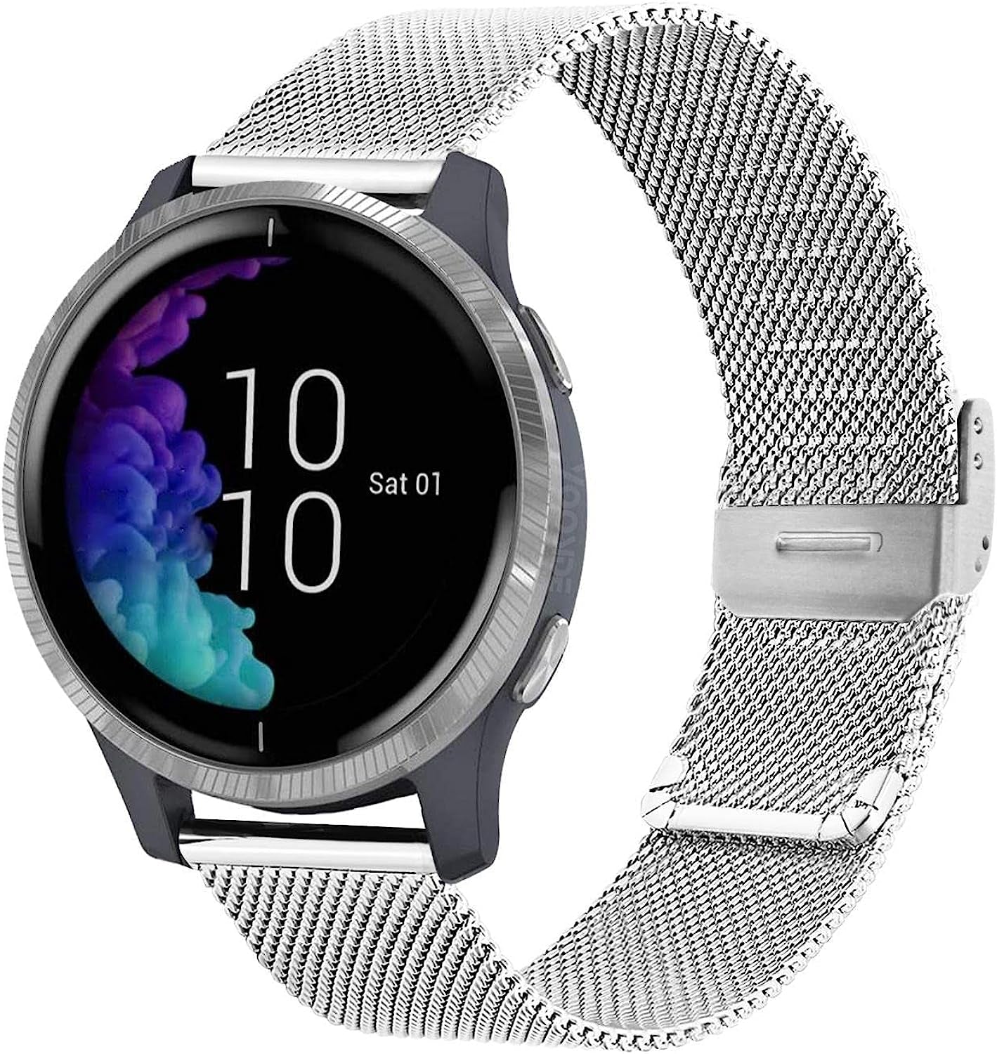 For Garmin Venu Sq/Venu 2 Plus/Vivoactive 3 Watch Band, 20Mm Quick Release Metal Mesh Stainless Steel Wristband Strap for Garmin Venu/Venu Sq Music, Vivomove 3 (Silver)  PONATTENO   