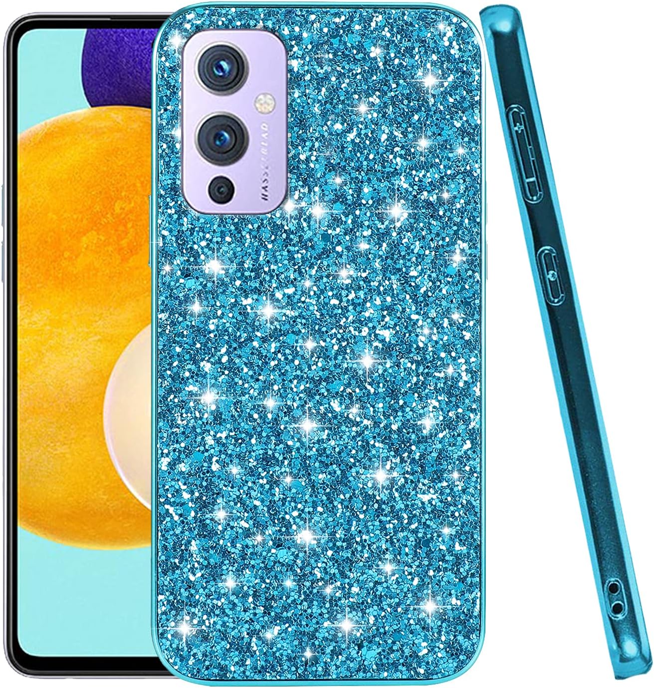Compatible with Oneplus 9 Case Glitter Shockproof,Oneplus 9 Phone Case Bling Sparkly Soft TPU and PC Silicone Shiny Girl Women Thin Protective Cover (Black)  Wousunly Blue  