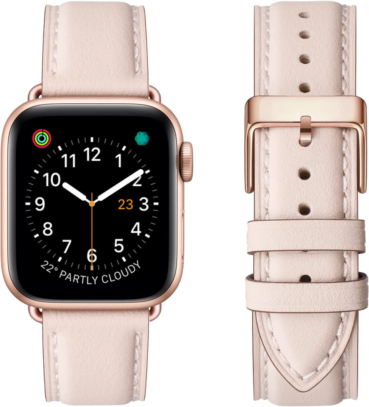 OMIU Square Bands Compatible with Apple Watch Band 38Mm 40Mm 41Mm 42Mm 44Mm 45Mm 49Mm, Genuine Leather Wristband Starp for Iwatch SE Series 8 7 6 5 4 3 2 1 Utral for Women Men(Ivory White/Rose Gold)  BestWayStore Pink Sand/Rose Gold 42mm 44mm 45mm 49mm 