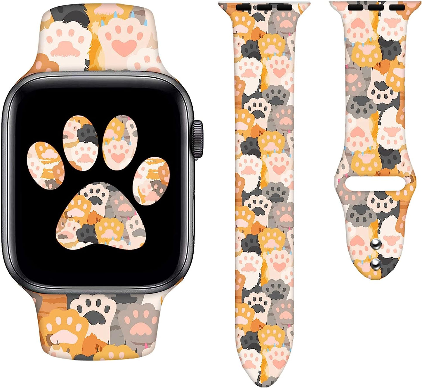 Watch Bands Compatible Apple Watch for Women Men, Adjustable Smart Watch Band Soft Silicone Wristbands Replacment Strap for Watch Series 7 6 5 4 3 2 1  KASDBY Cat Paw Print 0 38mm/40mm/41mm 