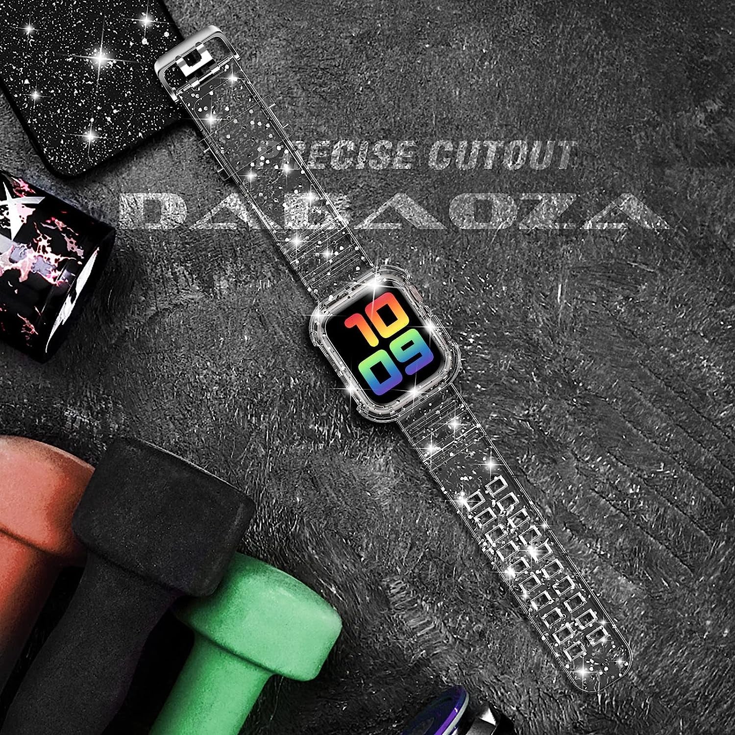 DABAOZA Compatible for Clear Apple Watch Band 38Mm 40Mm 41Mm 42Mm 44Mm 45Mm with Case, Women Girl Glitter Clear Bling Crystal Sport Strap and Bumper for Iwatch Band Ultra SE Series 8/7/6/5/4/3/2/1  DABAOZA   