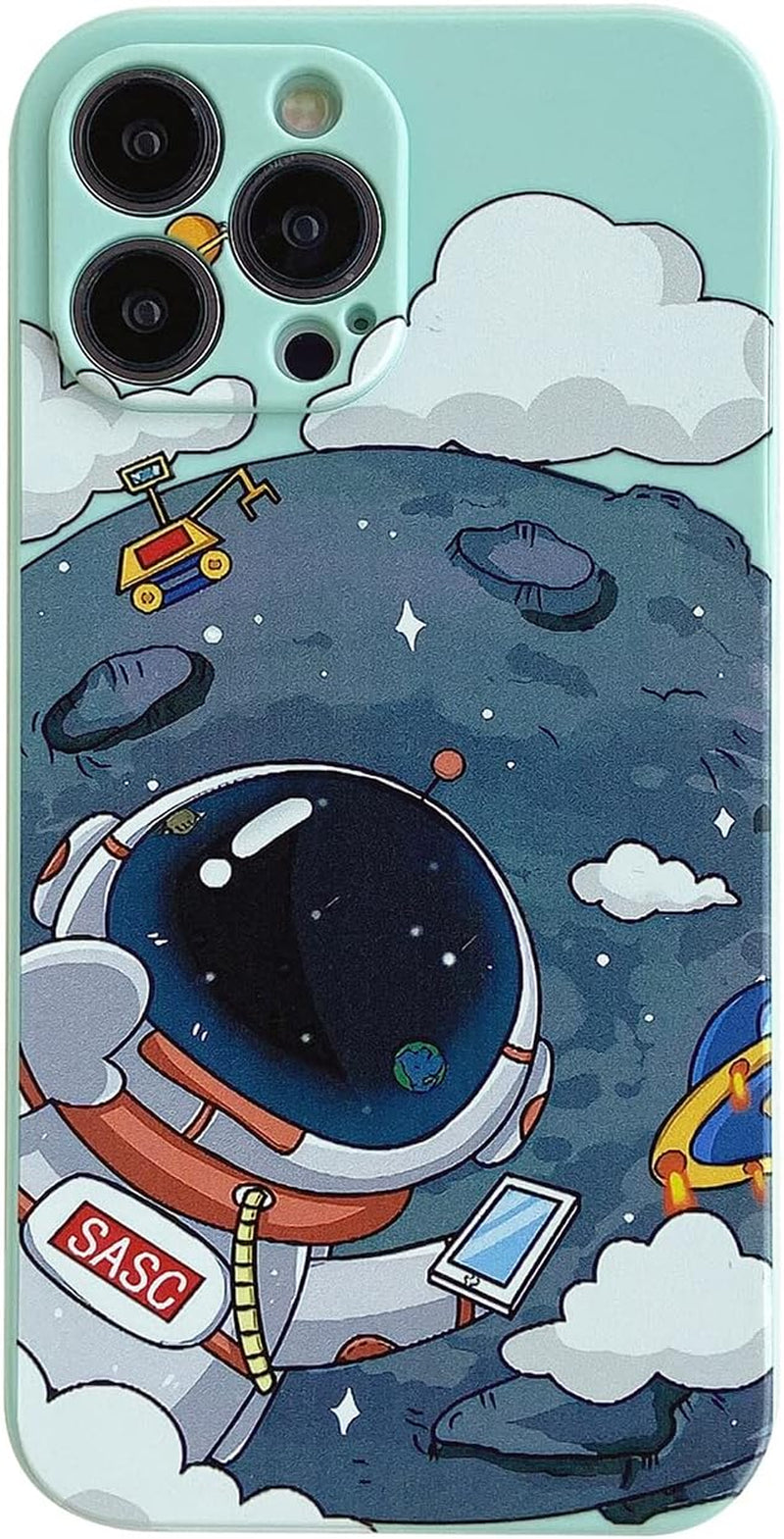 Yonds Queen for Iphone 13 Mini Cute Case, Cool Cartoon Swing Astronaut Planet Moon Design Stylish Soft TPU Bumper Shockproof Anti-Slip Protector Case (Iphone 13 Mini, Black Planet)  Yonds Queen Green Moon Iphone 13 